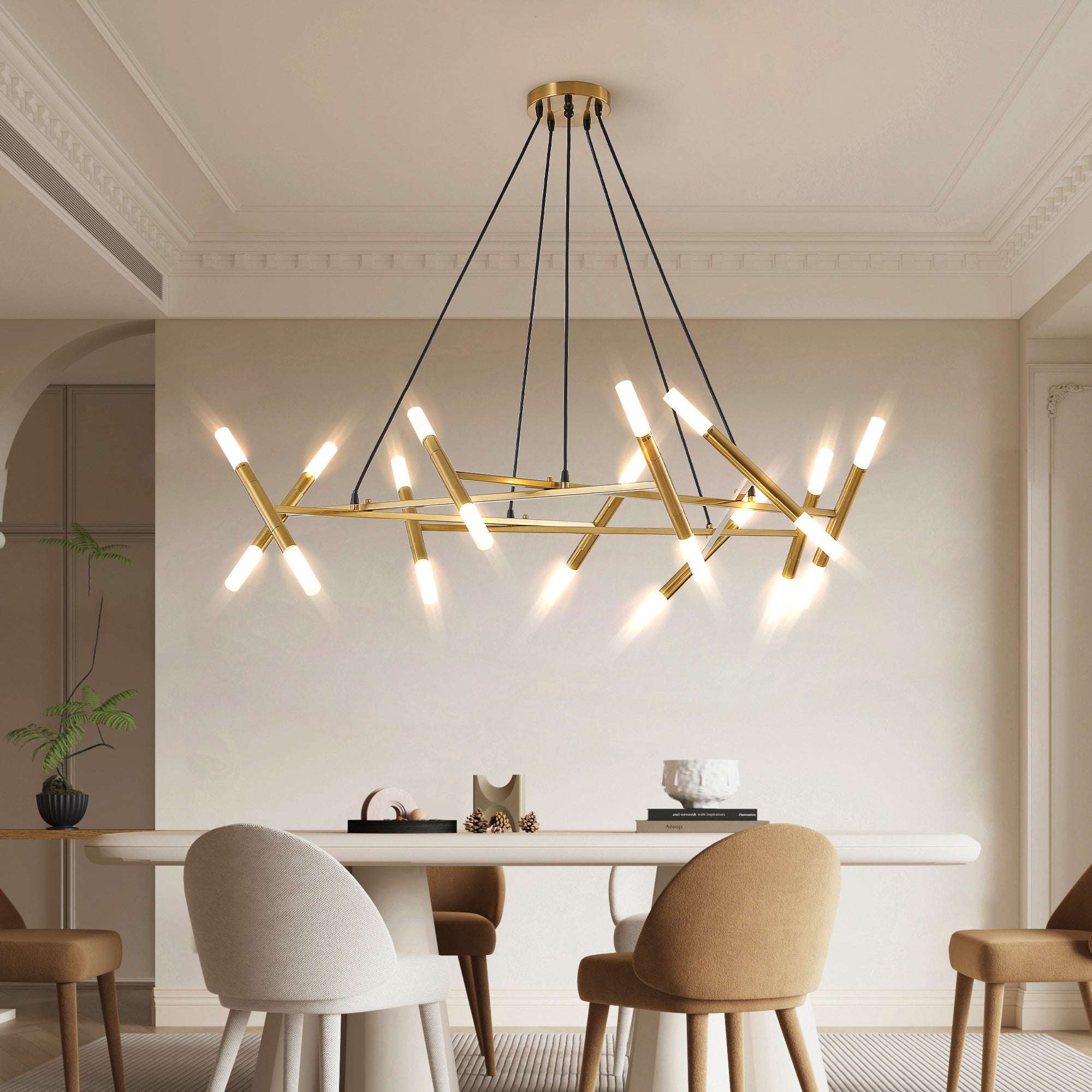 Golden Modern Chandelier Light Fixture, Branch Design with Frosted