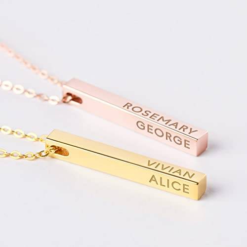 Personalized Mother Necklace, 4 Side Bar Necklace, Kids Names Necklace