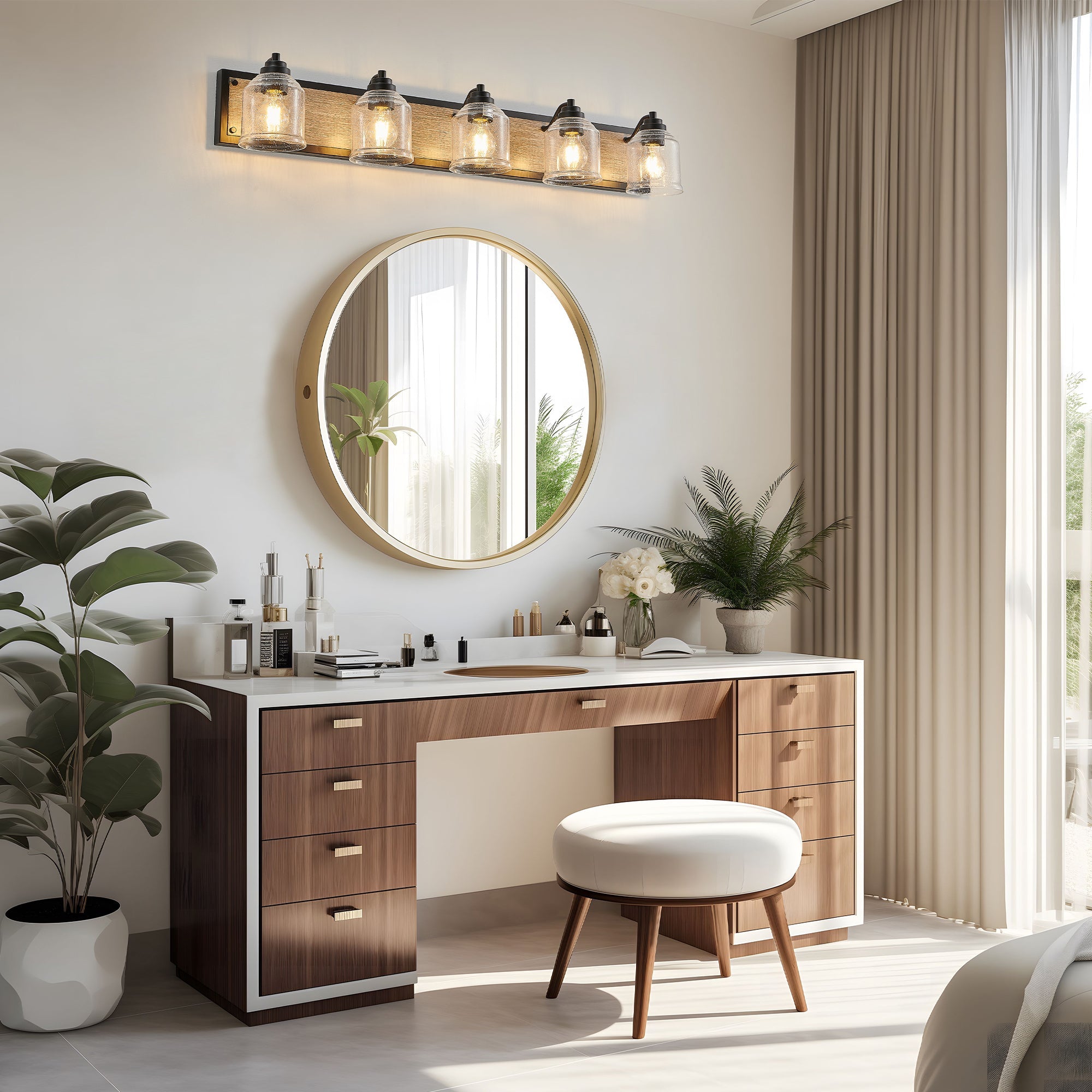 Farmhouse Vanity Light Fixture, 5-Light Bathroom Wall Sconce with