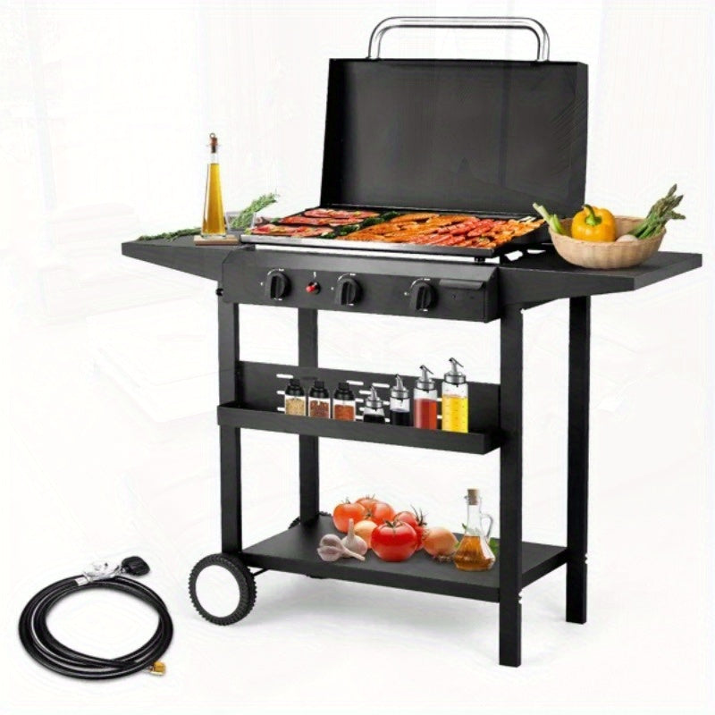 3-Burner Flat Top Gas Griddle with Ceramic Coated Cast Iron Pan