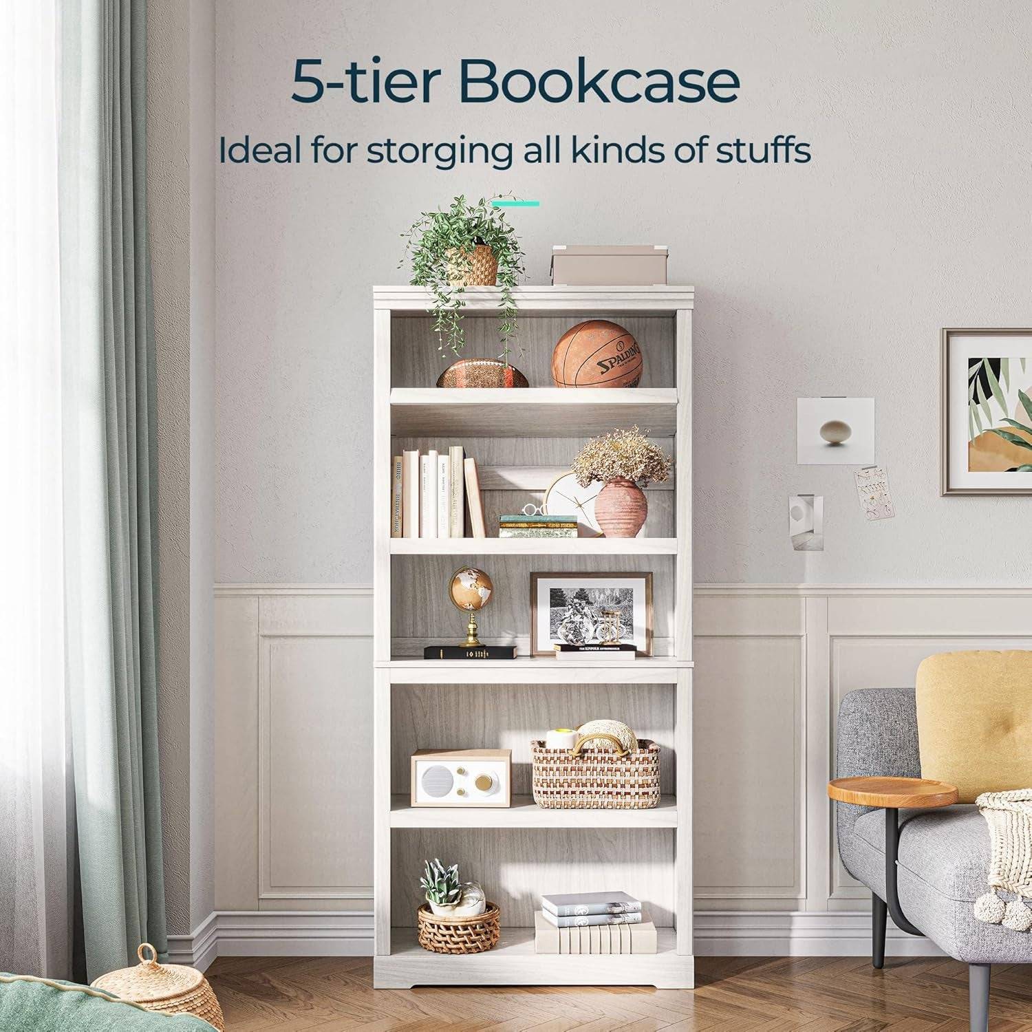 5-Shelf Bookcase, Bookshelves Floor Standing Display Storage Shelves
