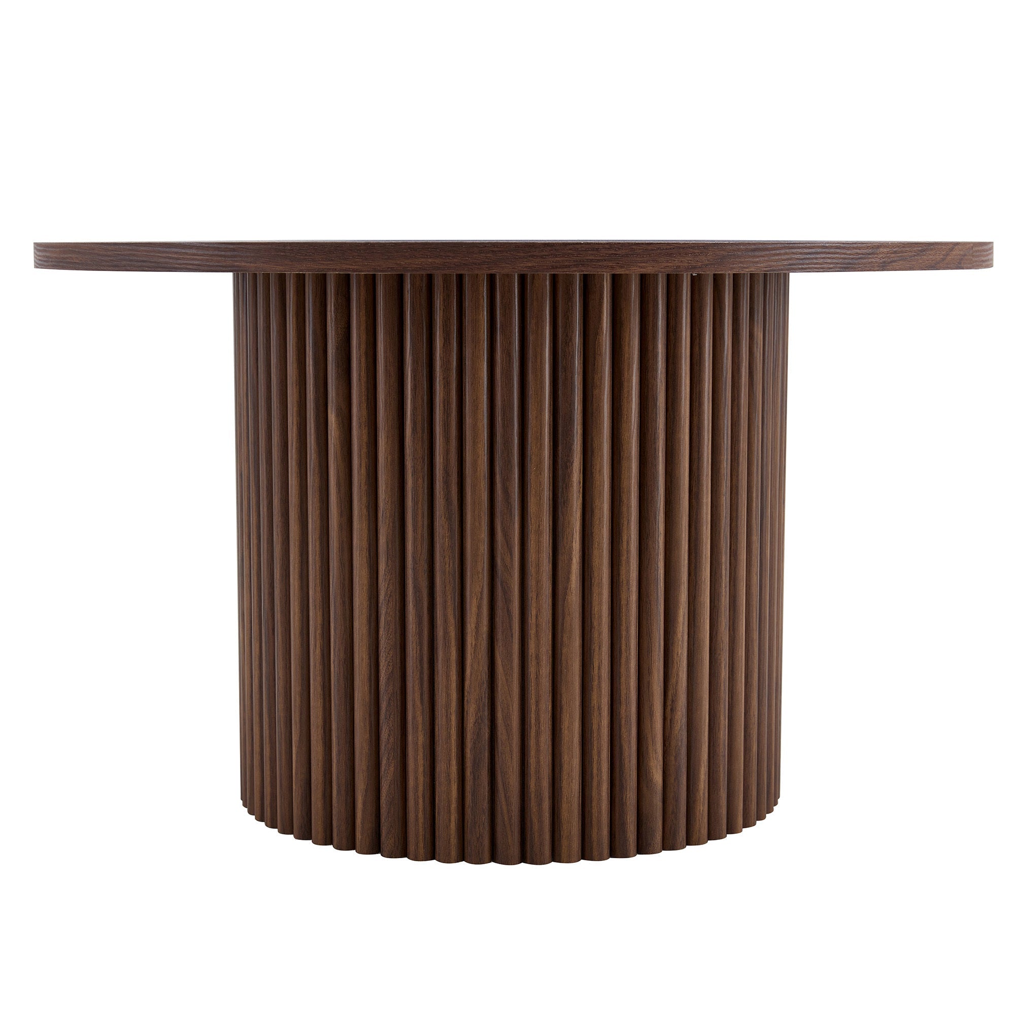 A modern circular coffee table with a diameter of 27.5 inches. MDF