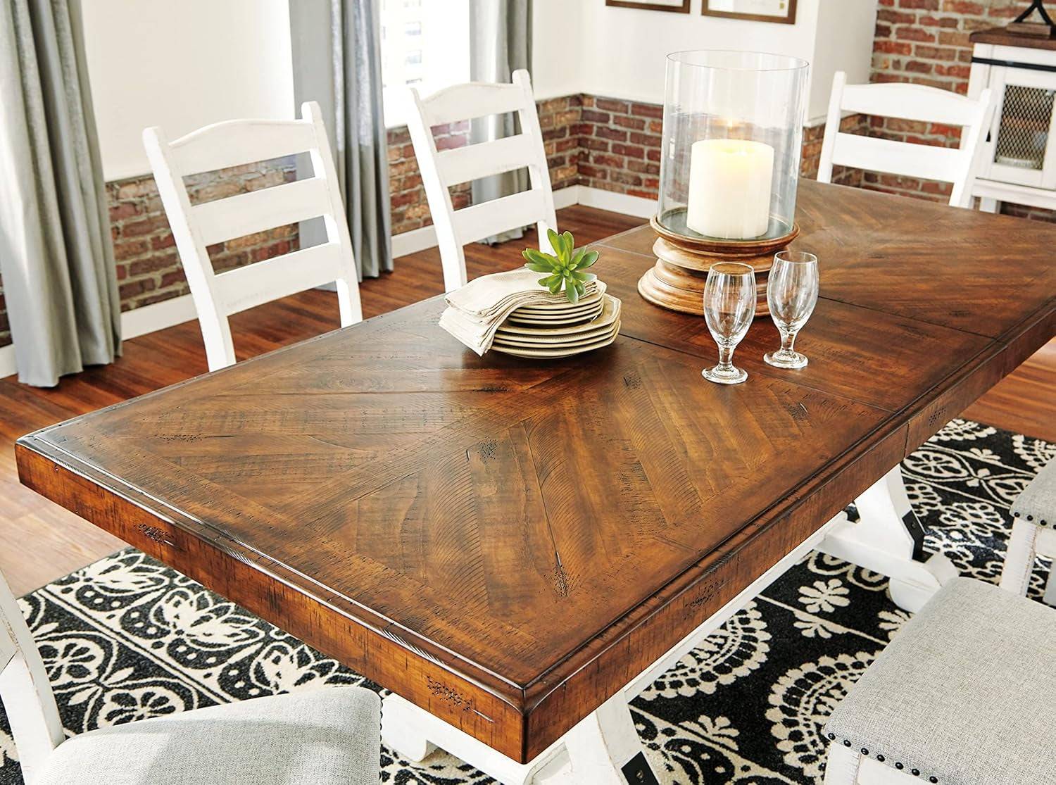 Valebeck Farmhouse Rectangular Extension Dining Table, Fits up to 8,
