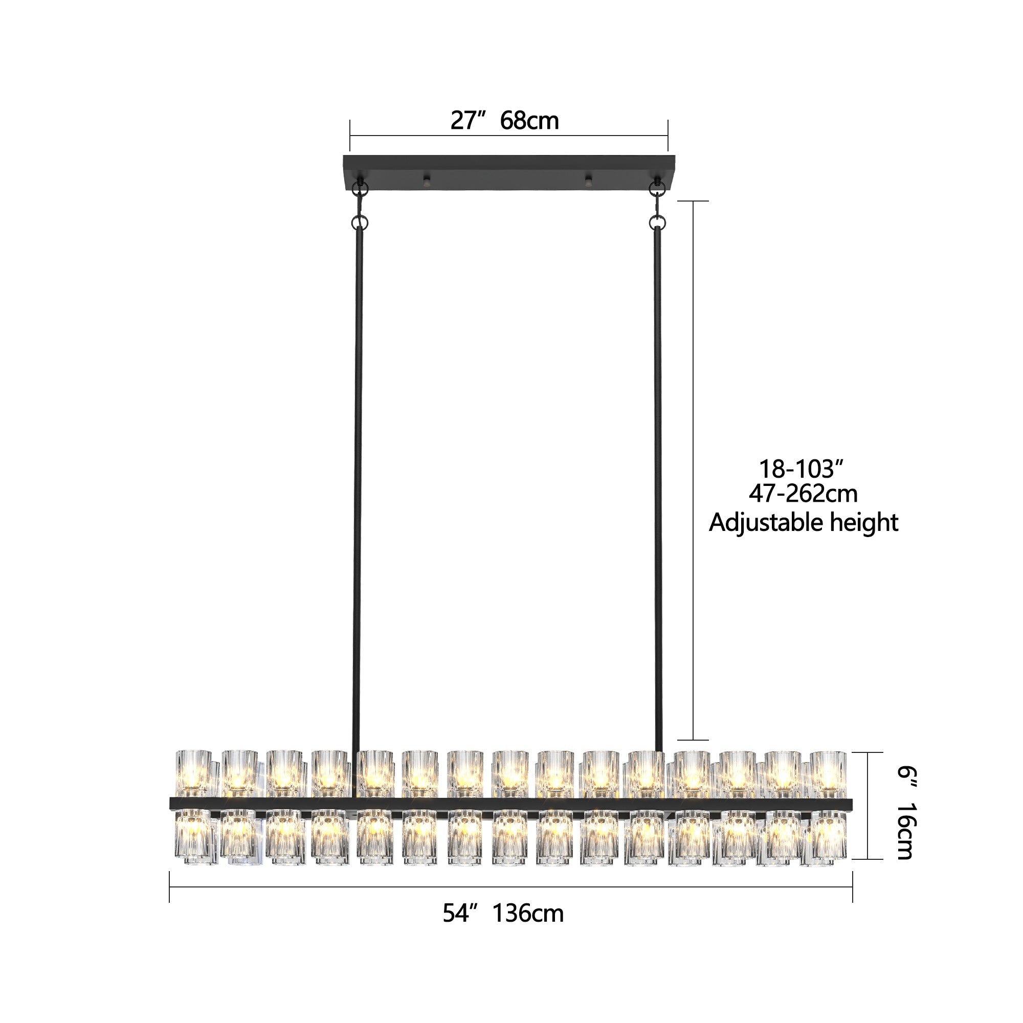 Rectangular Luxurious Crystal Chandelier for Living Room & Dining