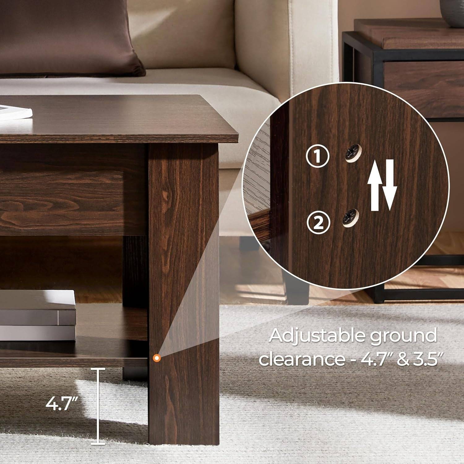 Lift Top Coffee Table with Hidden Compartment and Storage Shelf,