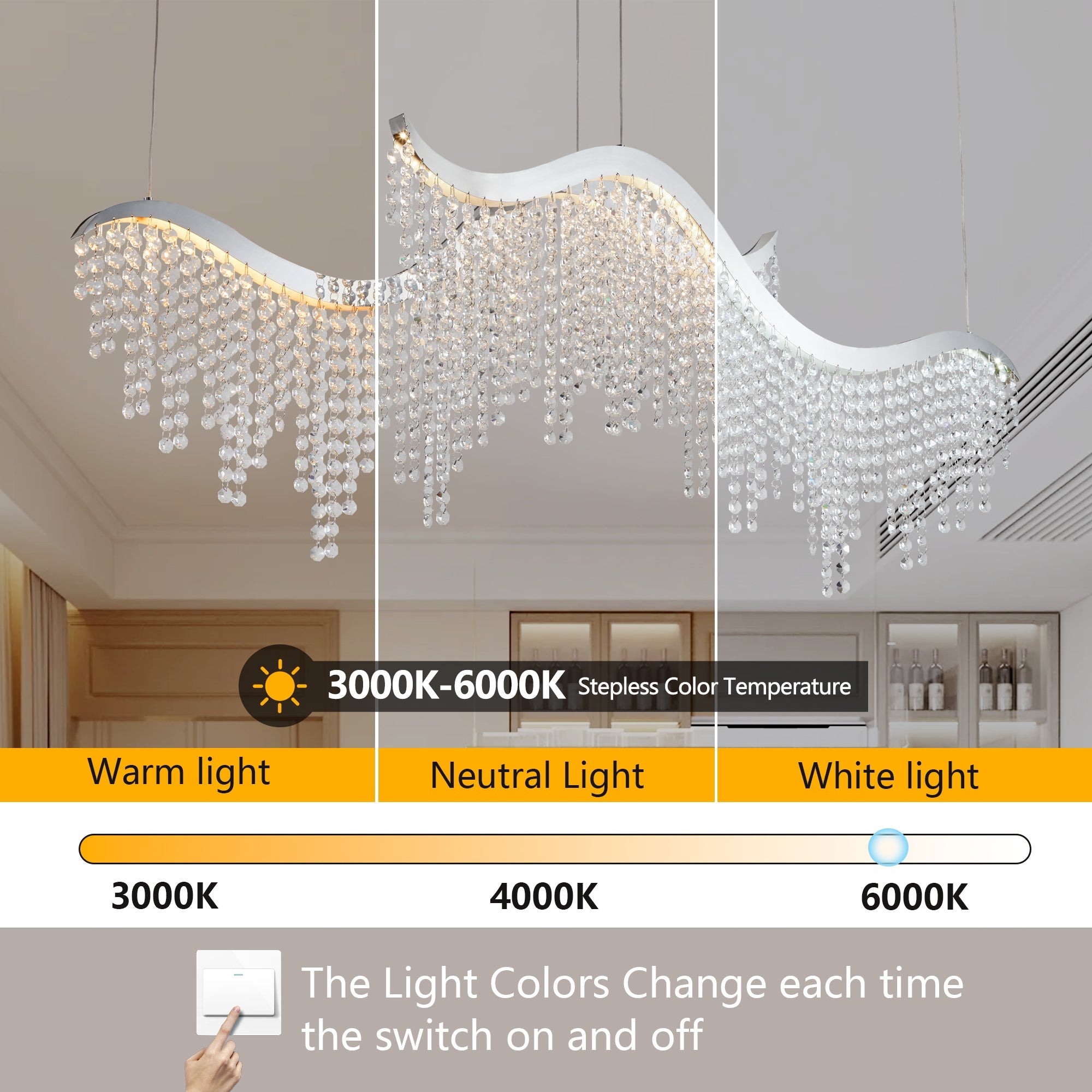 36.2-inch Dangling Wave Crystal Chandeliers