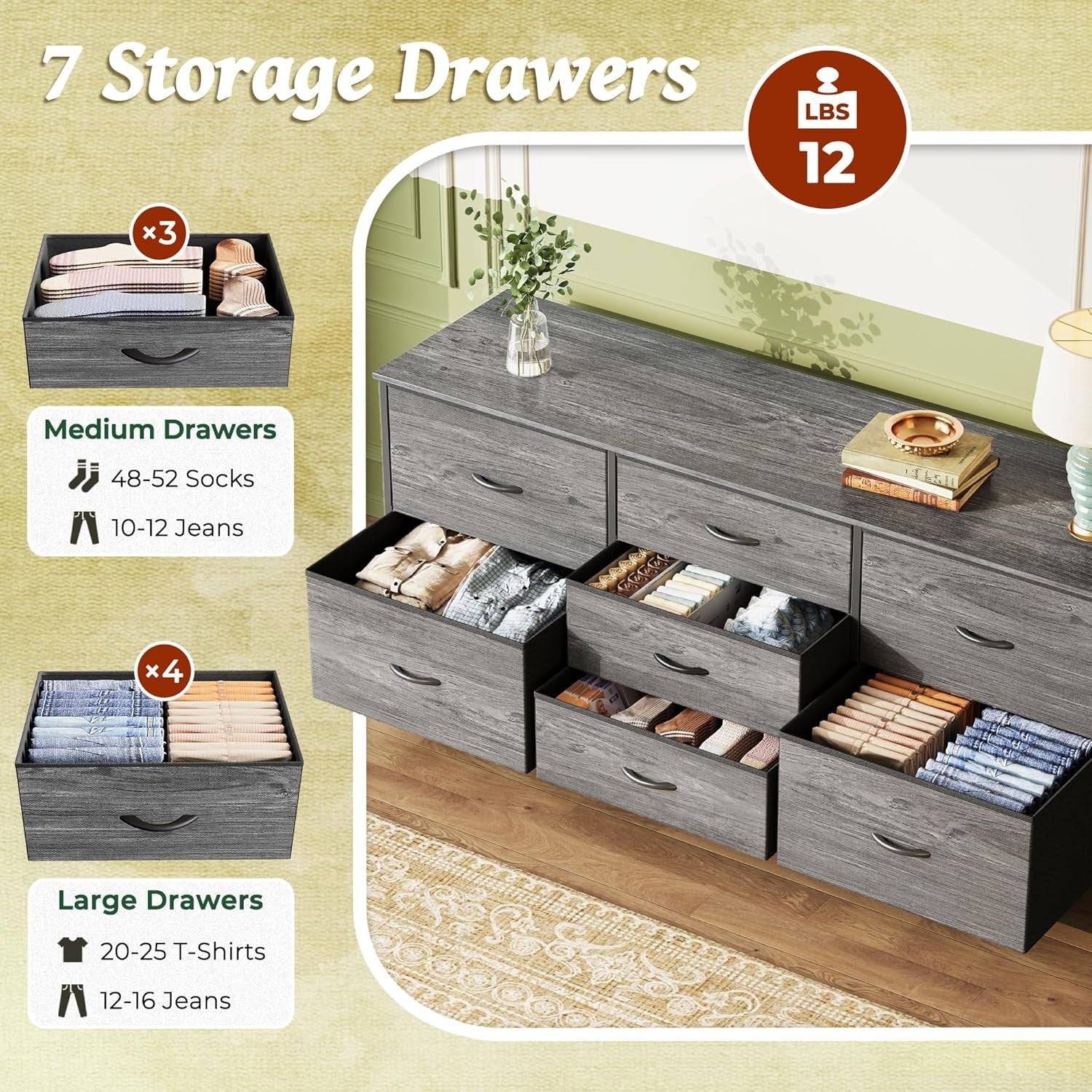 Dresser for Bedroom, 55 Inch Dresser TV Stand for 43, 55, 60 Inch TV,