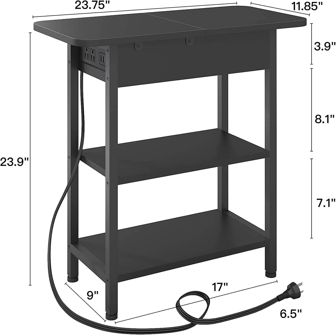 End Table with Charging Station, Flip Top Side Table for Small Spaces,