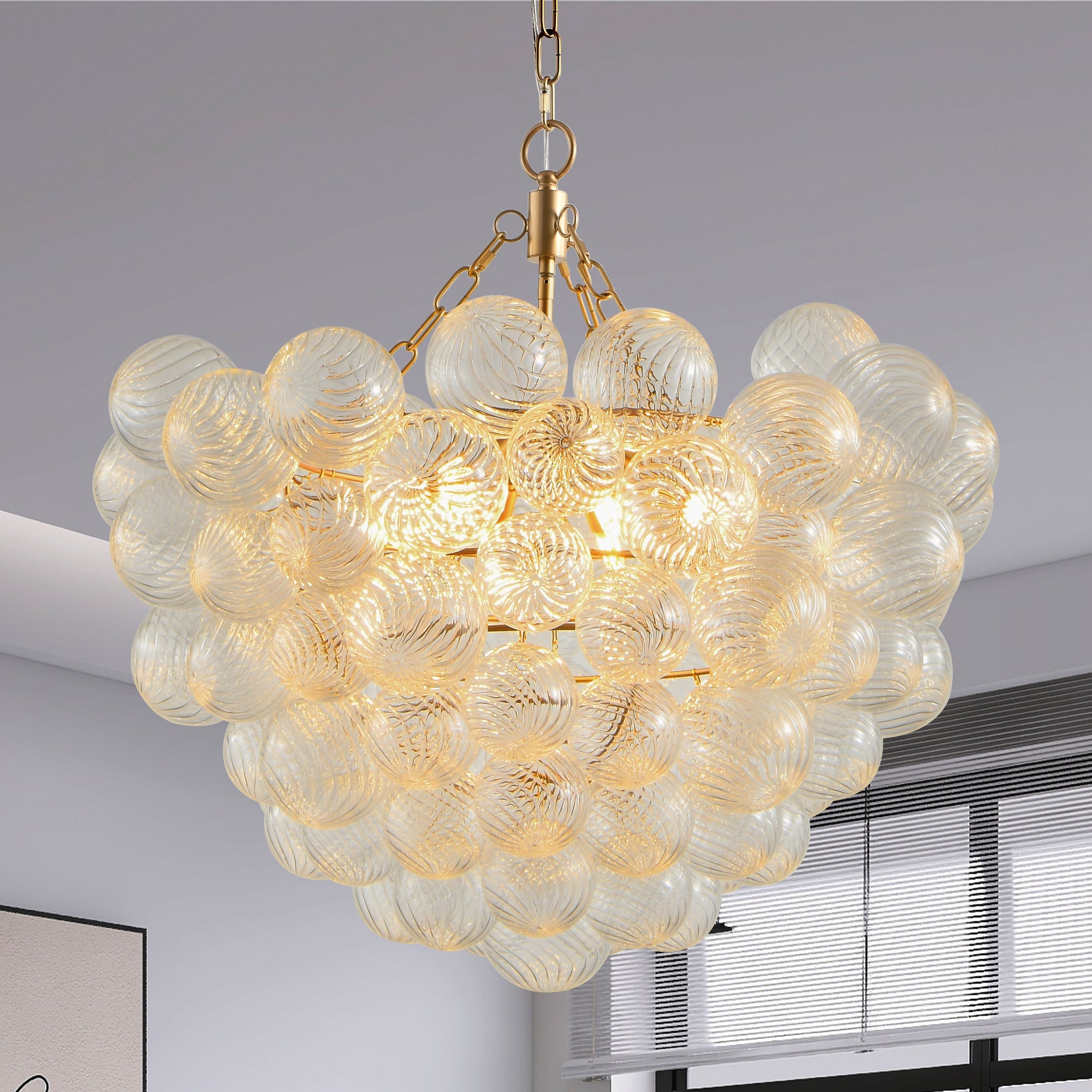 23.6-Inch Gold Pendant Light Chandelier with Threaded Clear Glass