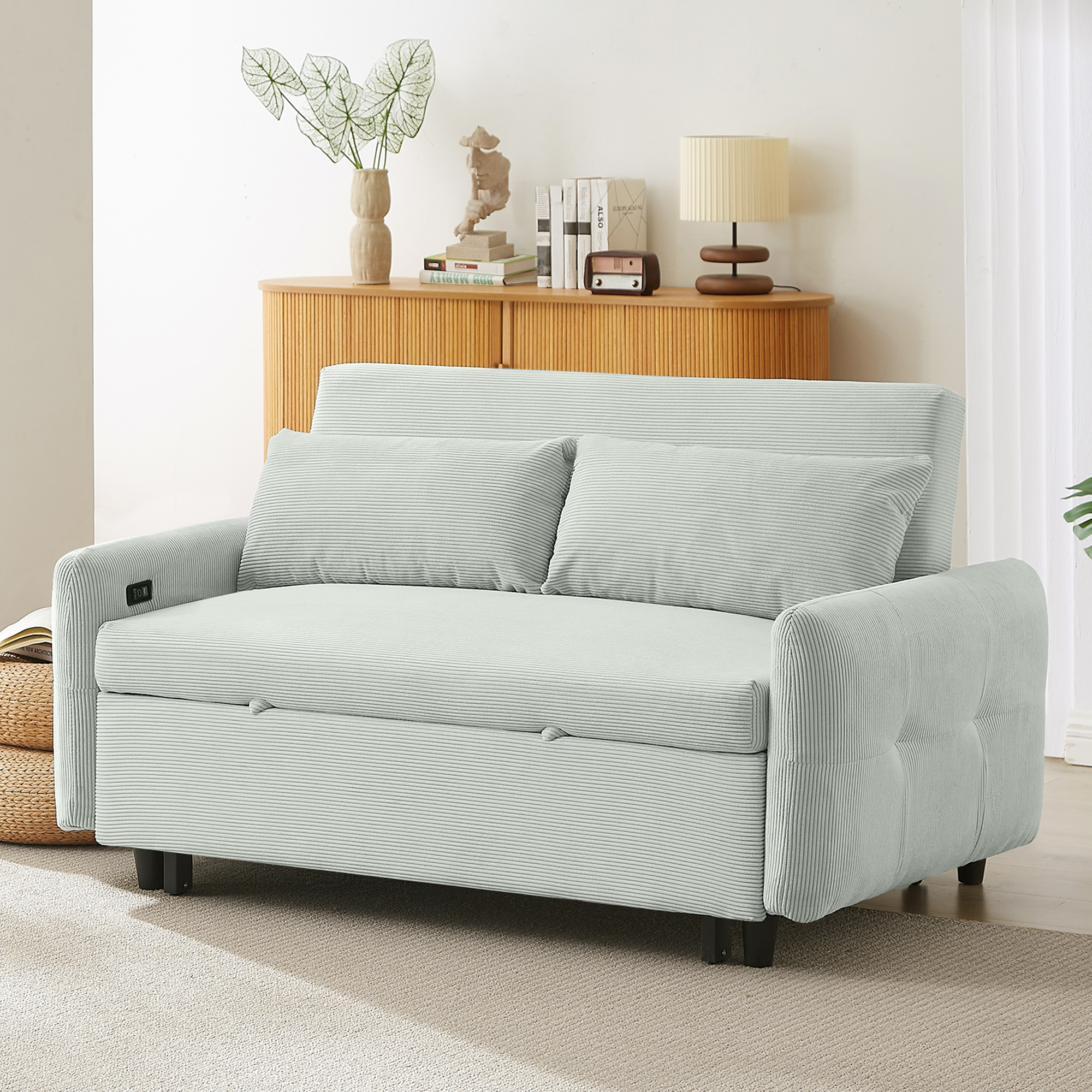 57.48" Pull-out Sofa Bed Convertible Couch 2 Seat Loveseat Sofa Modern