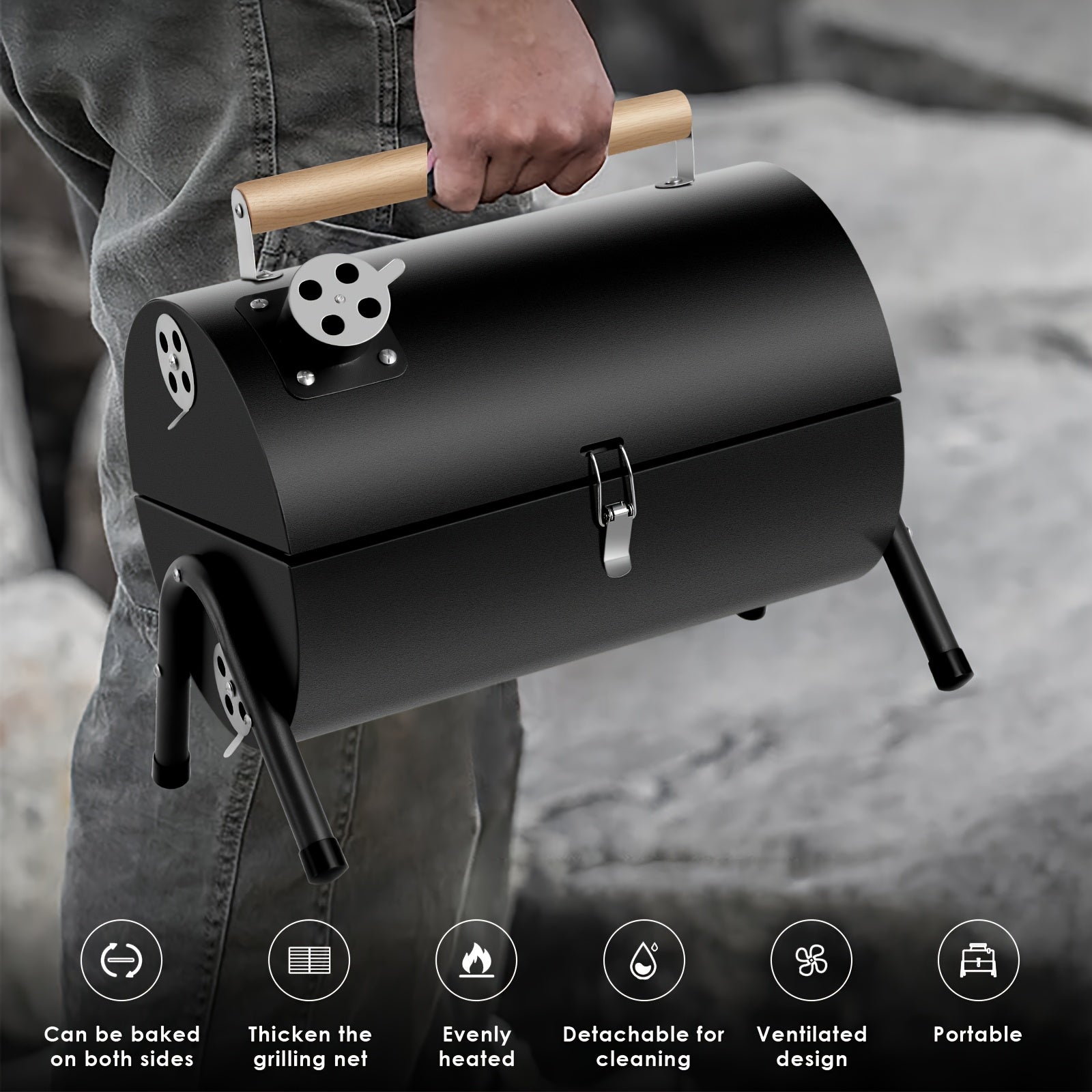 Compact Portable Charcoal Grill Barrel
