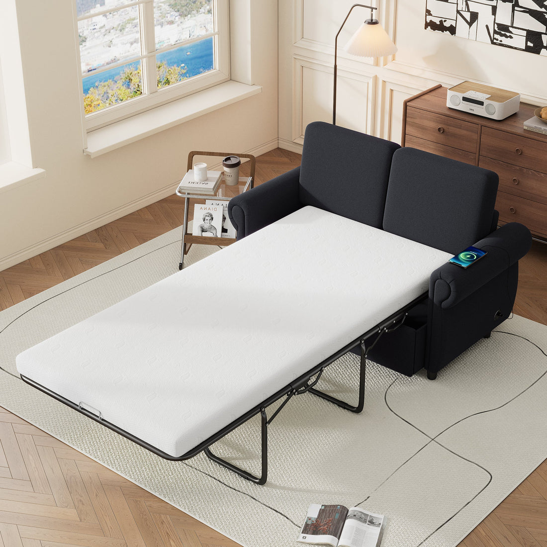 57.9" Pull Out Sofa Bed Loveseat Sleeper with Twin Size Memory