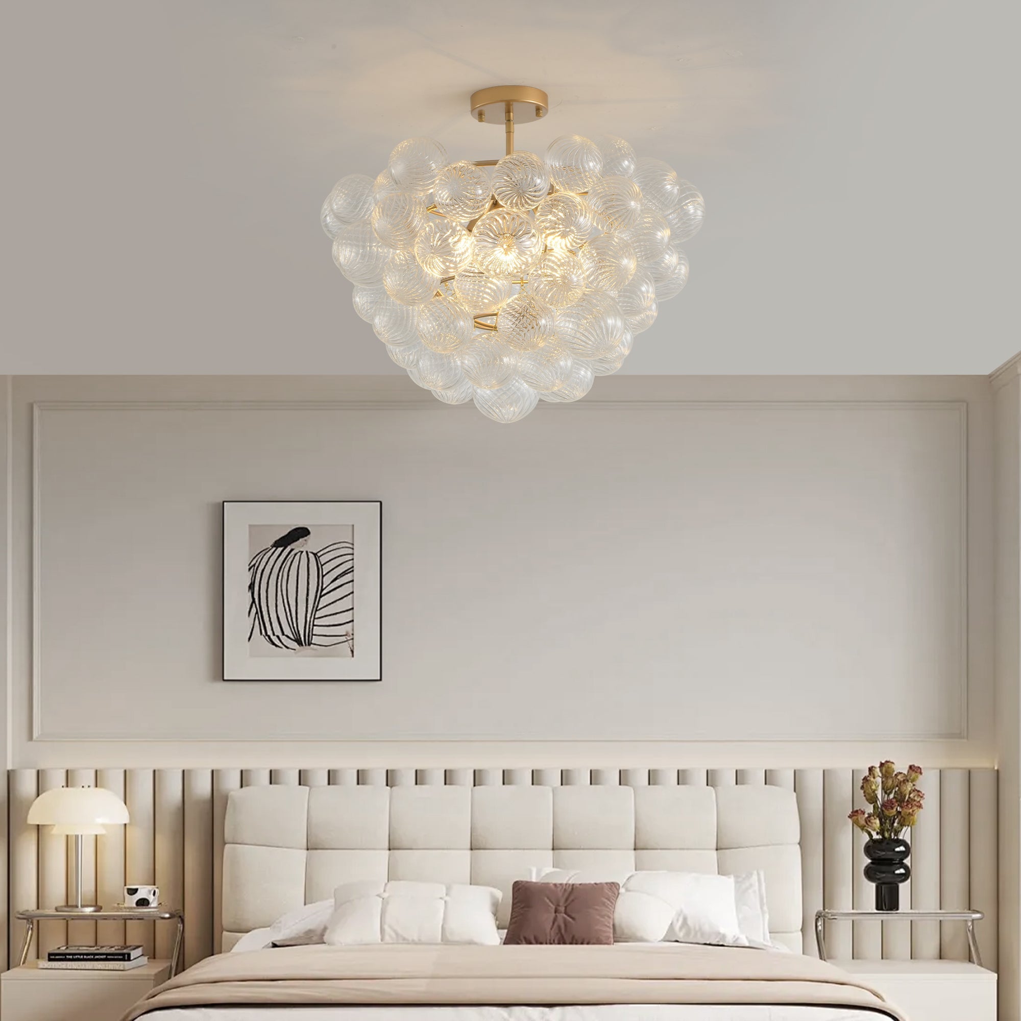 20-Inch Gold Ceiling Pendant Light with Threaded Clear Glass Globe