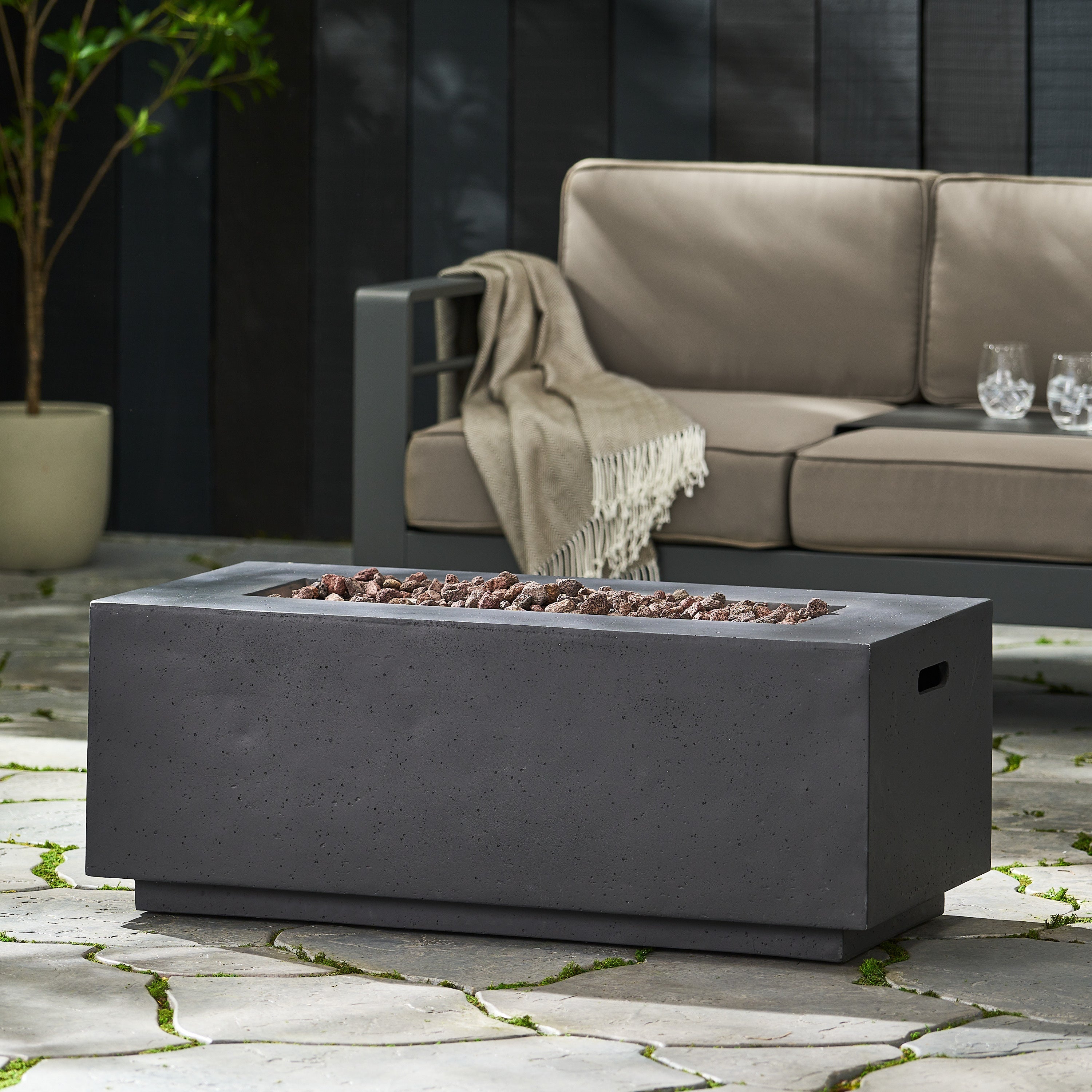 Contemporary Outdoor 40,000 BTU Propane Fire Pit Light Grey MgO