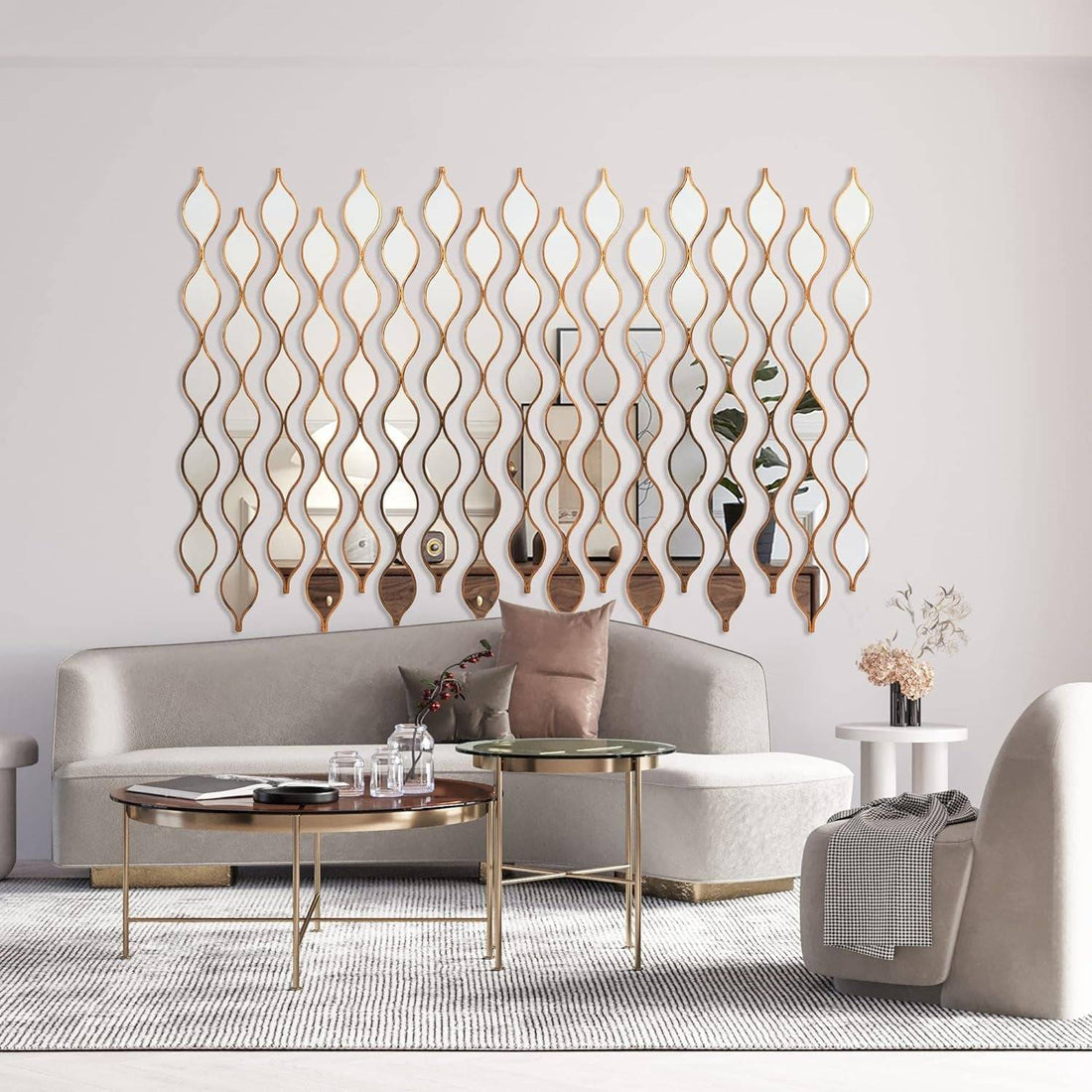 Set of 5 Teardrop Mirror Wall Decor in Gold for Elegant Living Room