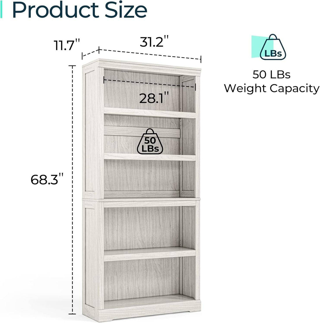 5-Shelf Bookcase, Bookshelves Floor Standing Display Storage Shelves