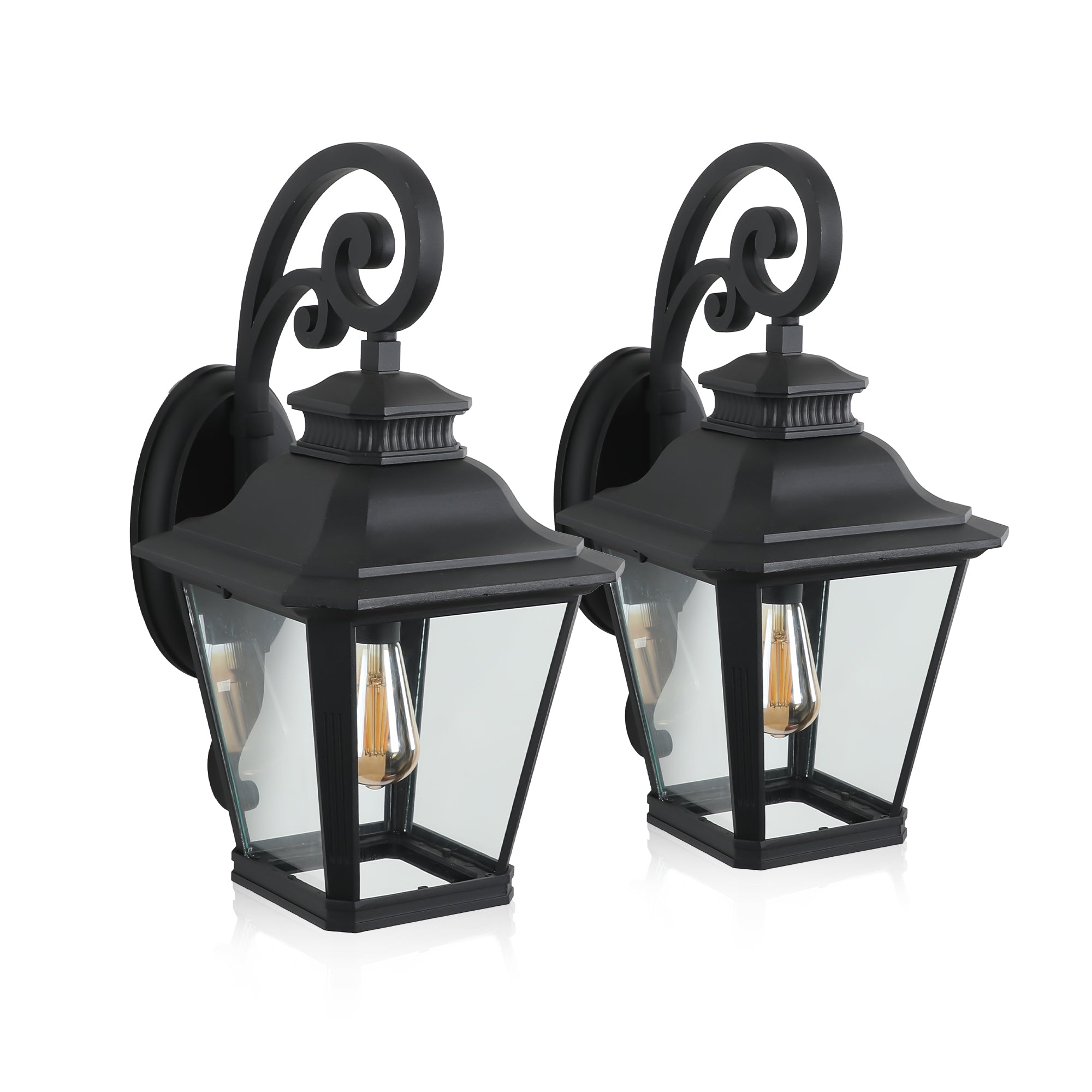 Outdoor Wall Lanterns 2-Pack, Black Waterproof Wall Sconce with Clear
