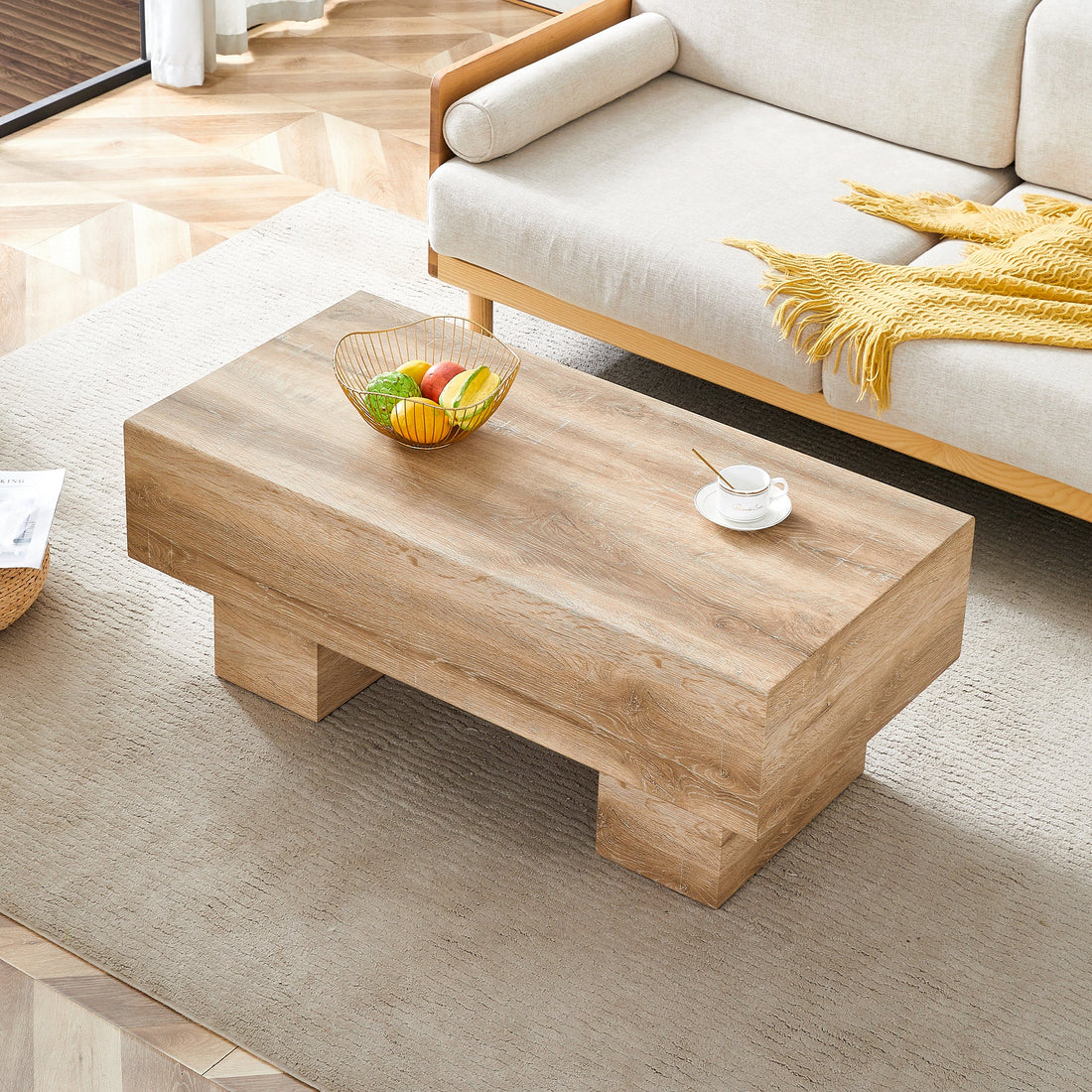 Modern Simple Light Wood Texture MDF Coffee Table - 43.3&
