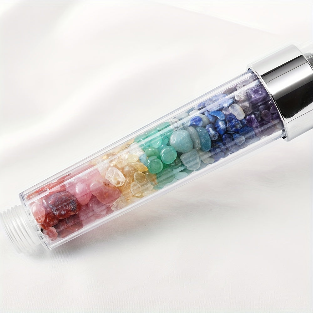 1pc APENGSHI SPA Shower Head with Natural Faux Gemstones, Amethyst & Rose Quartz, High Pressure Water Saving, Crystal Gravel Filter, Rock Crystal Material, Casual Style