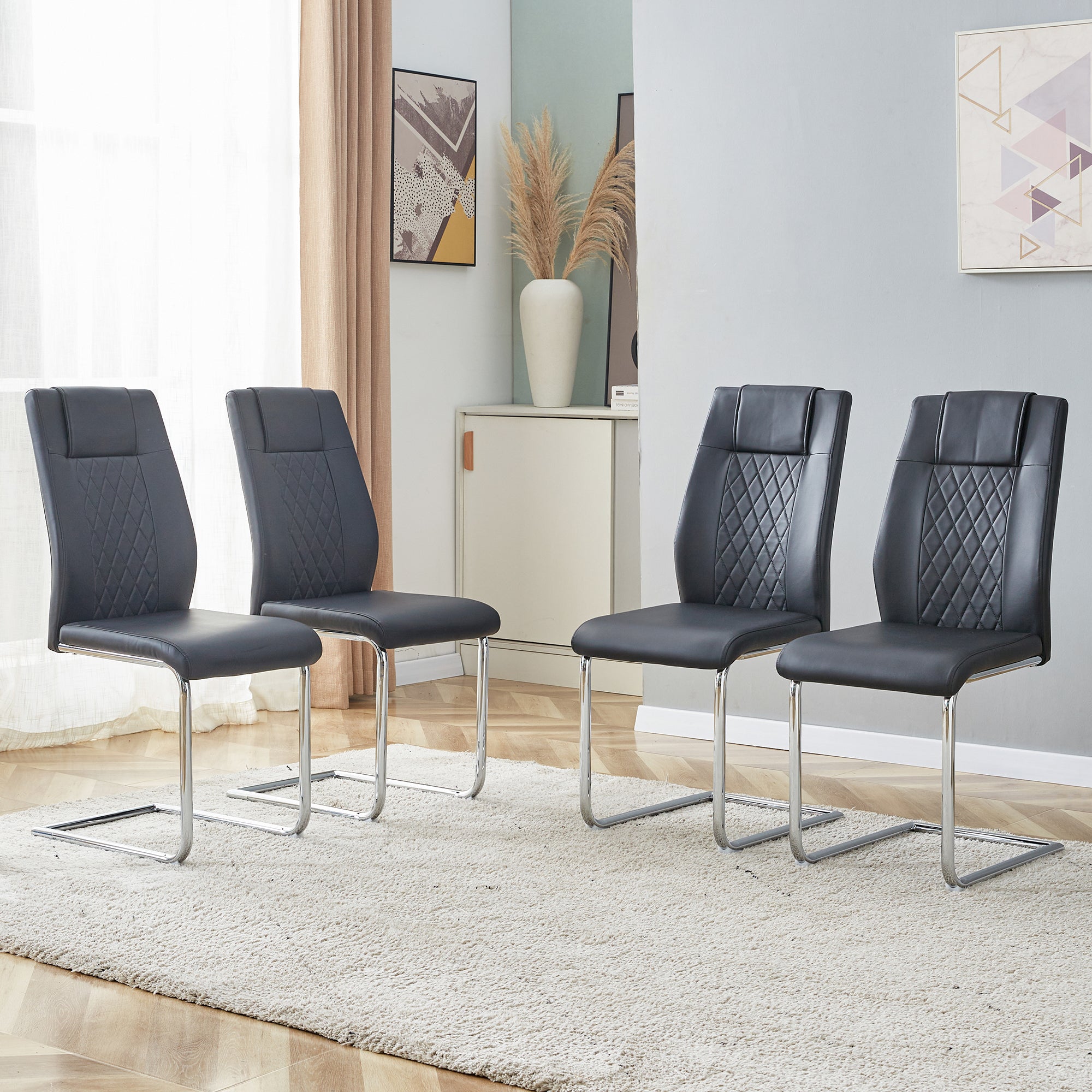 Modern Dining Chairs with Faux Leather Padded Seat Dining Living Room