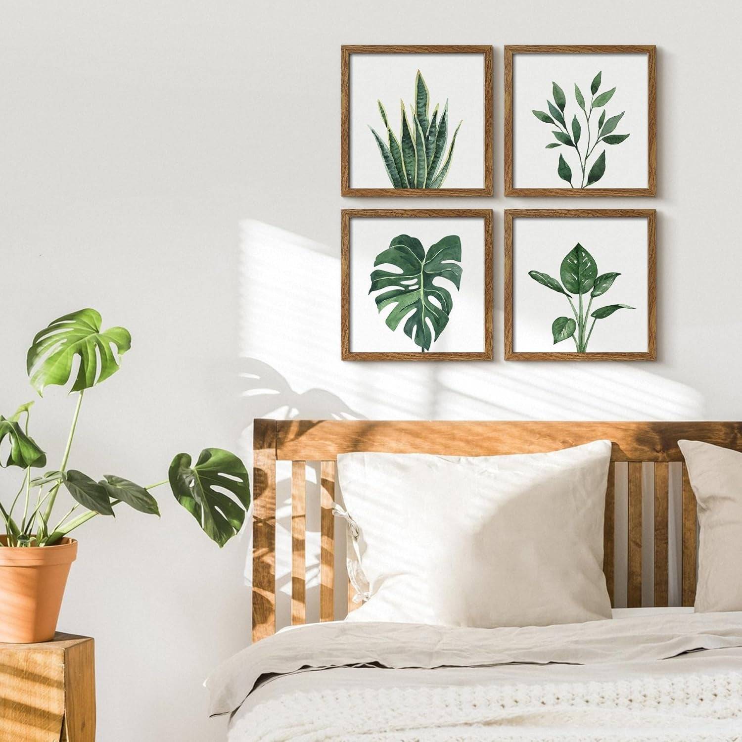 Botanical Bathroom Wall Art Green Plant Framed Set