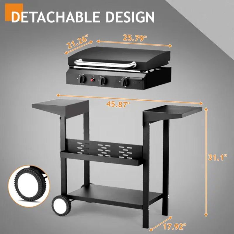 3-Burner Flat Top Gas Griddle with Ceramic Coated Cast Iron Pan