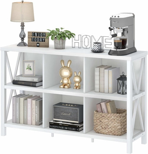 6 Cube Storage Organizer with Shelf, Long Wood and Metal Cubby