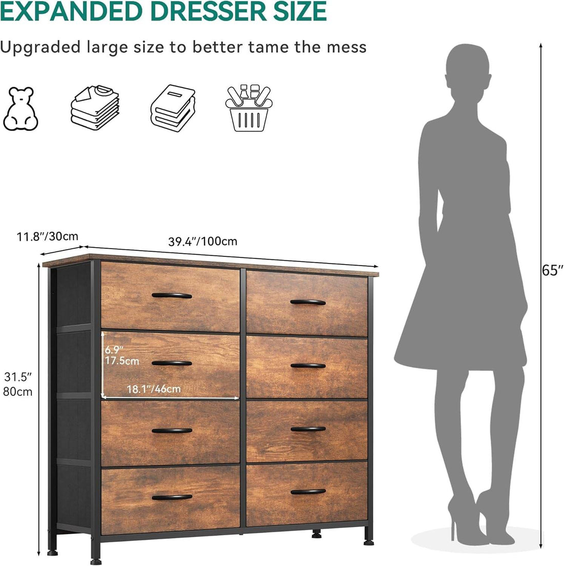 8 Drawers Fabric Dresser, Furniture Storage Tower Cabinet, Organizer