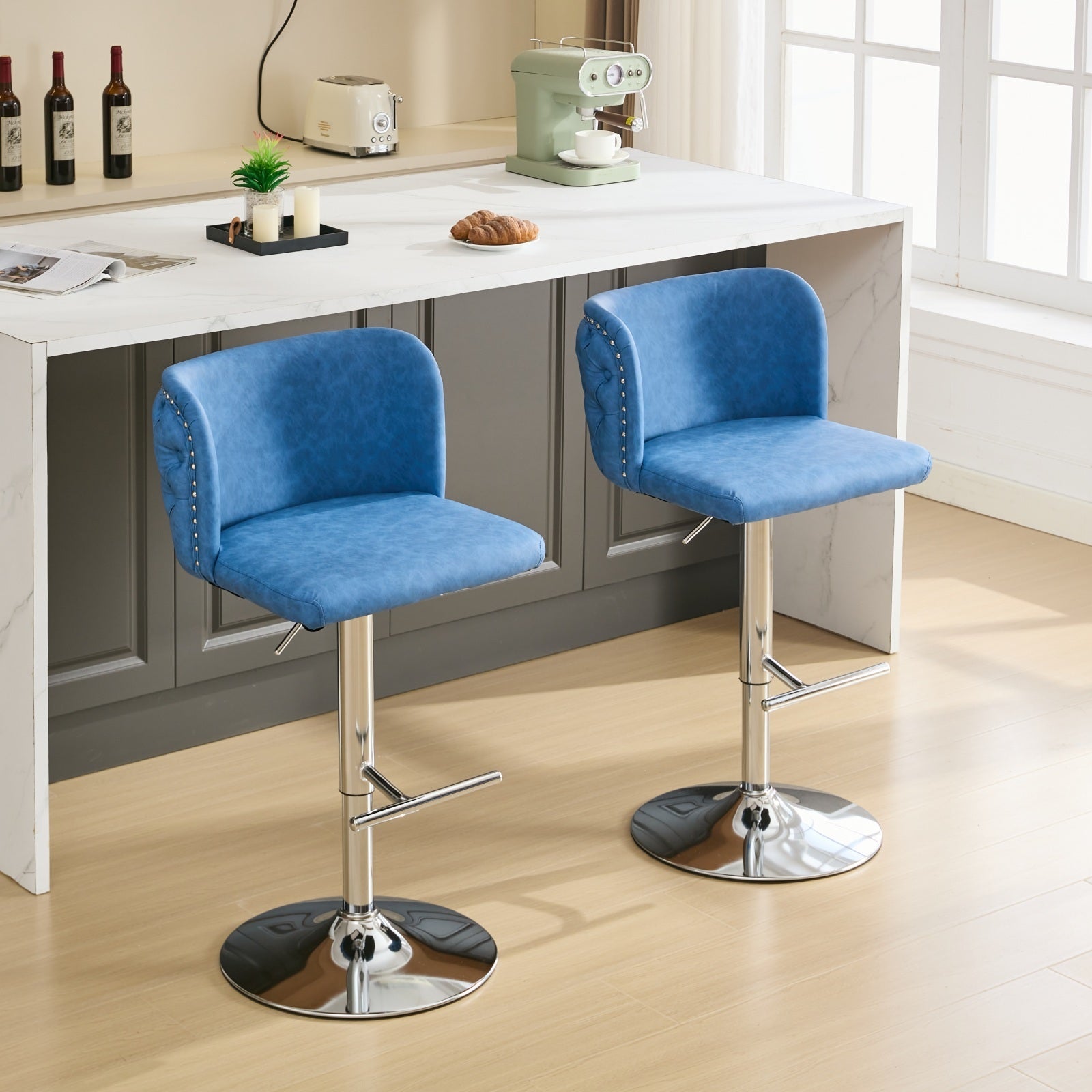 A&A Furniture,Swivel Barstools Adjusatble Seat Height With Chrome
