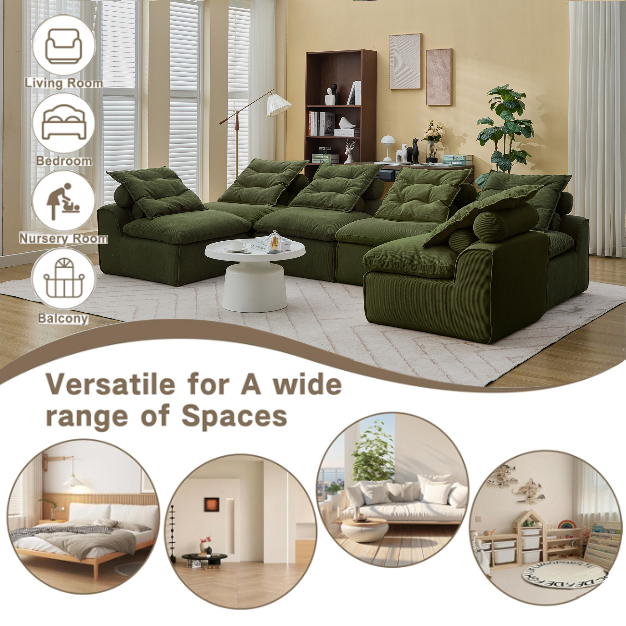 Modular Sofa,No Armrests,At will DIY,Corduroy ,Neck Pillow-Back Lounge