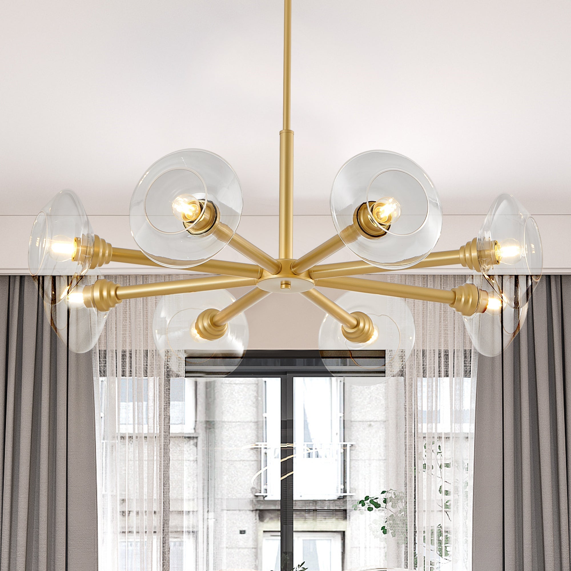 Modern Gold 8-Light Sputnik Chandelier with Clear Glass Shades,