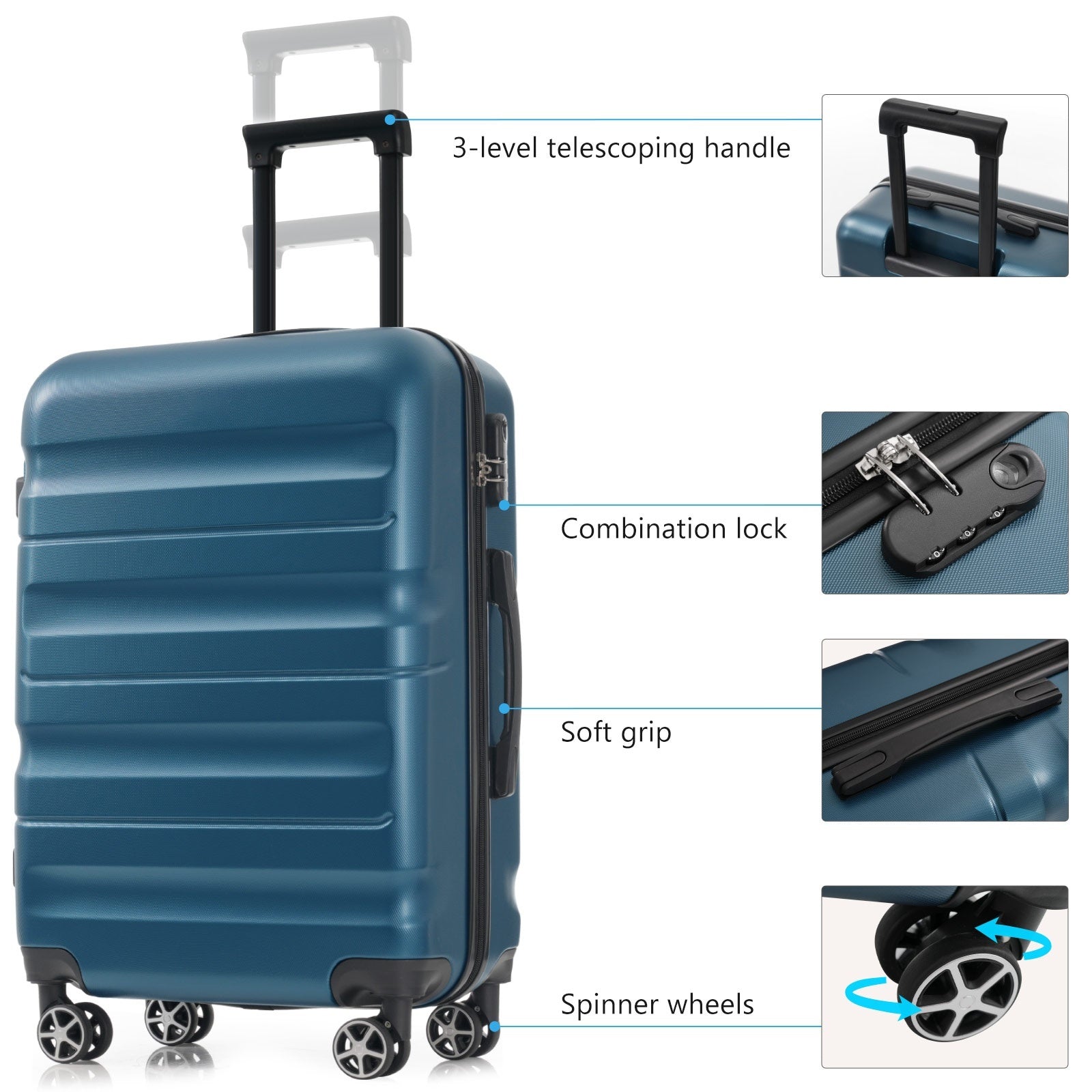 Hardshell ABS Luggage Set, 24-Inch Checked Suitcase with Spinner