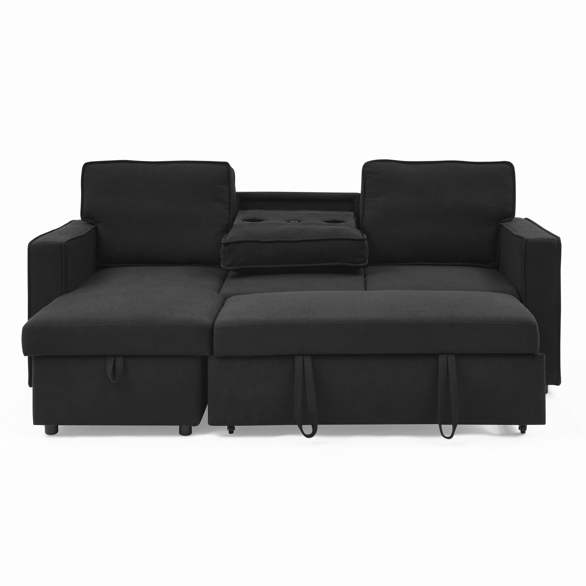 Linen Upholstered Sleeper Sectional Sofa, Shaped Modular Convertible