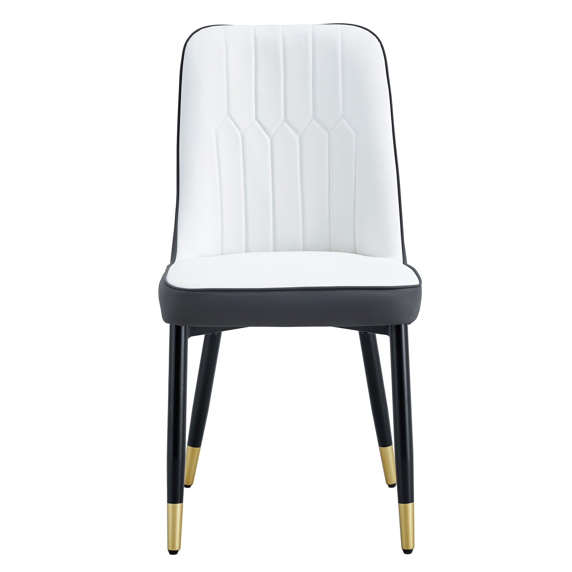 A modern dining chair with a white dark gray dual tone PU leather