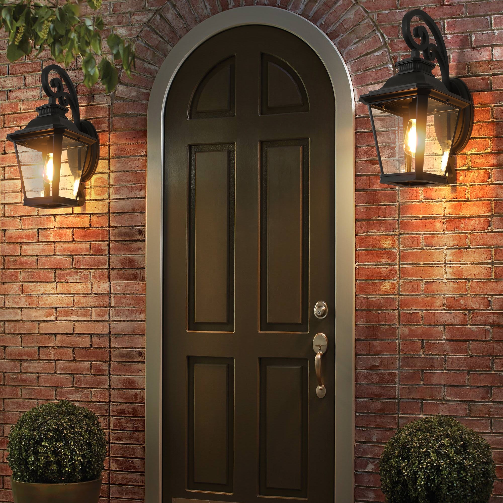 Outdoor Wall Lanterns 2-Pack, Black Waterproof Wall Sconce with Clear