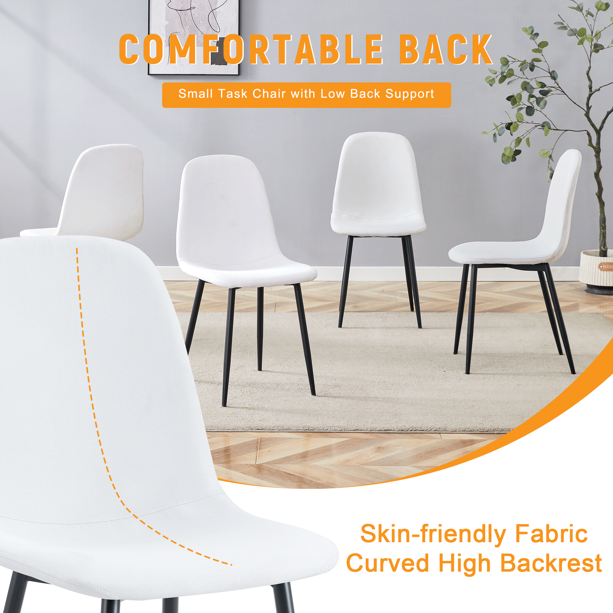 Luxury Simple Chair - Set of 4 WHITE Linen-Cotton Material High