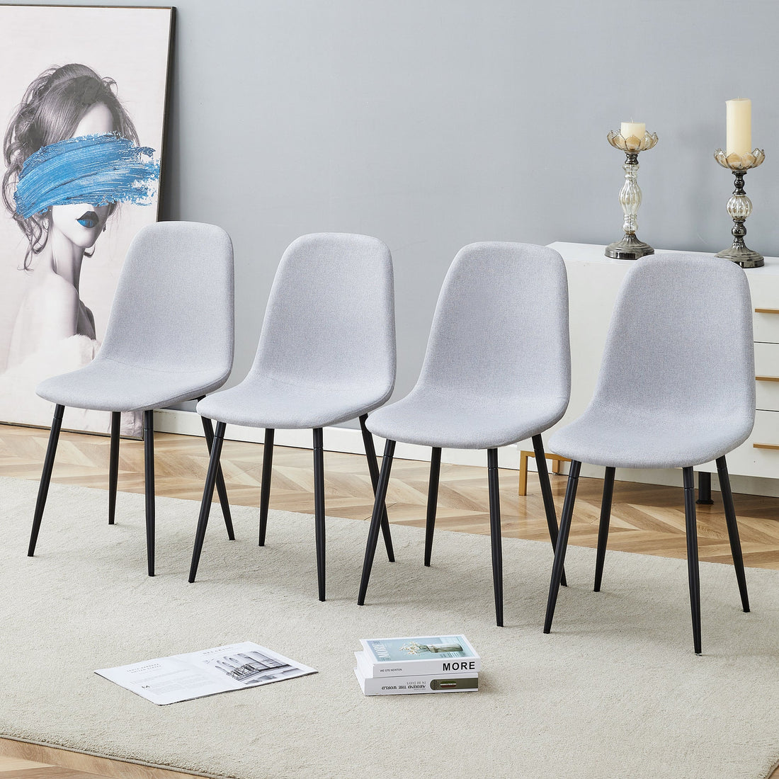 Comfortable Linen-Cotton Dining Chair Set - Four Pieces in Light