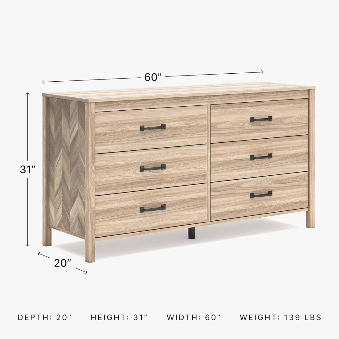 Battelle Mid-Century Modern 6 Drawer Dresser with Chevron Pattern and