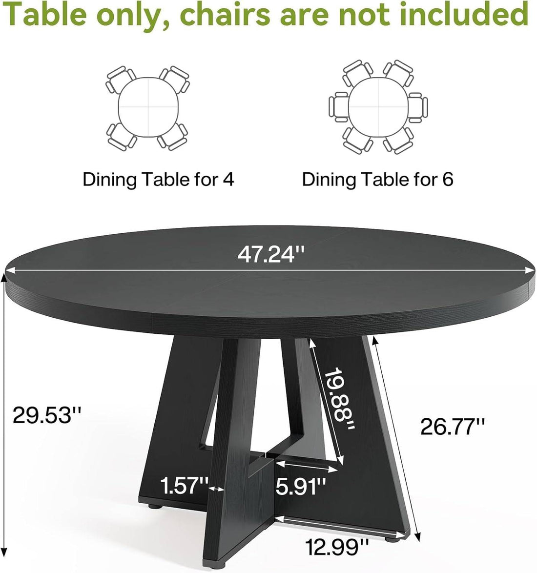 round Dining Table for 4-6 People, 47 Inches Dining Room Table with