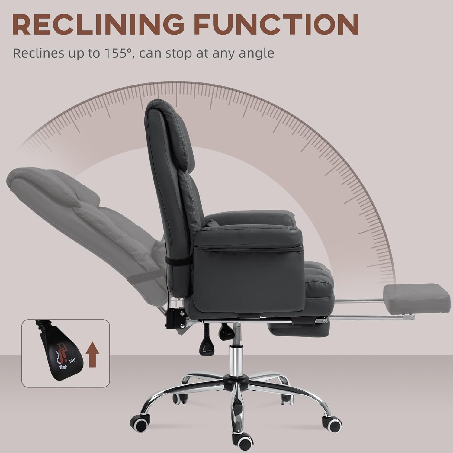 Executive Office Chair with Footrest and Lumbar Support, PU Leather