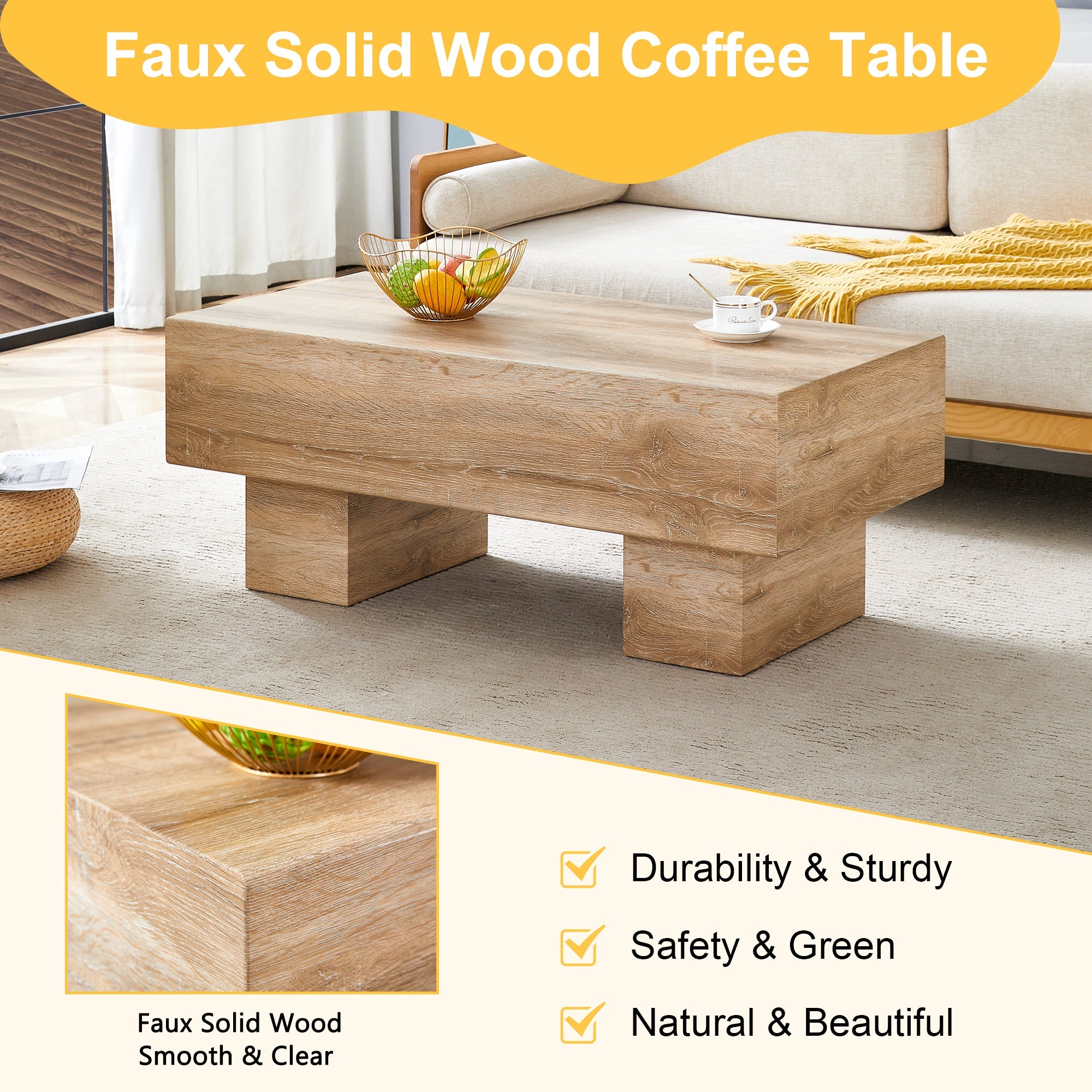 Modern Simple Light Wood Texture MDF Coffee Table - 43.3&
