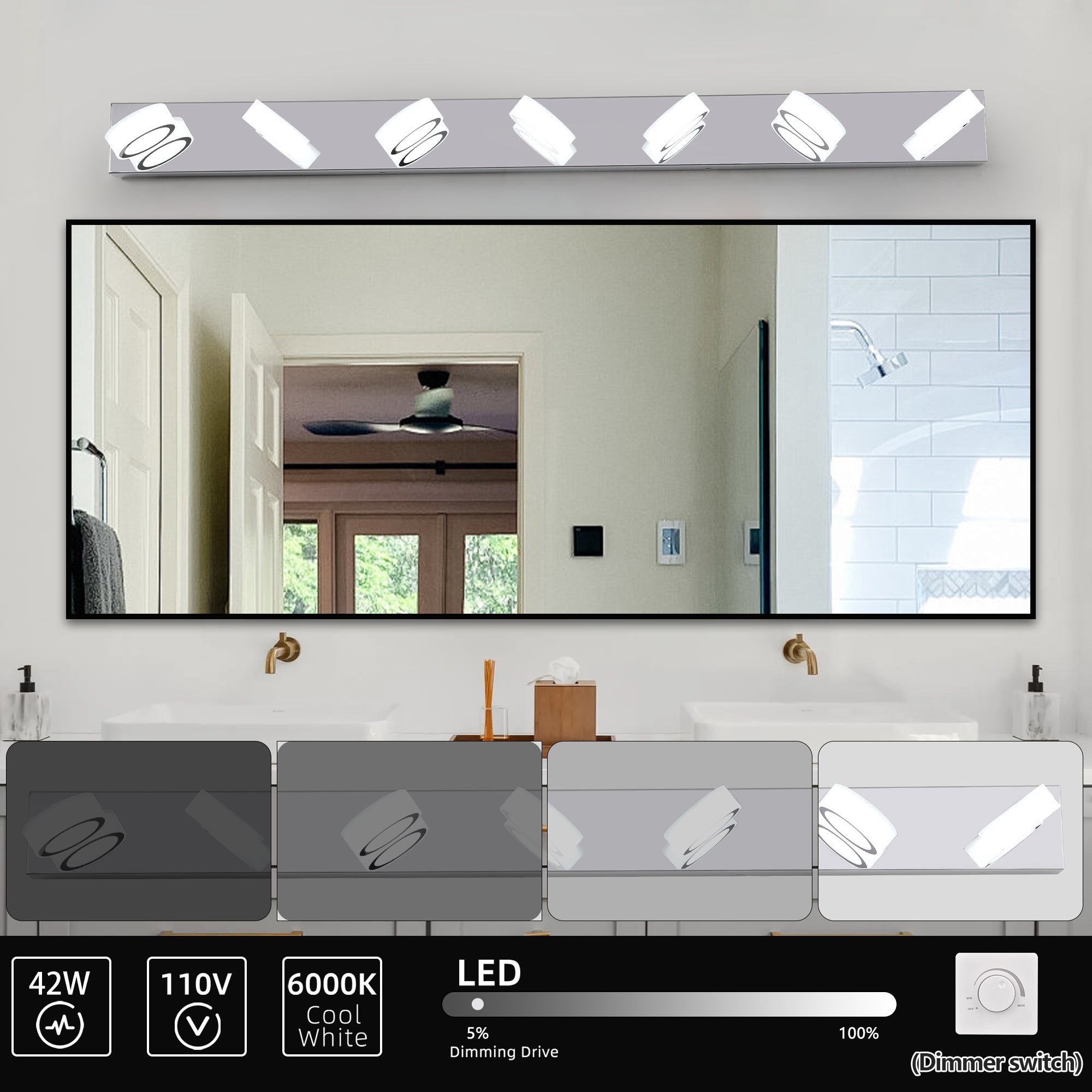 Modern 7-Light LED Vanity Light Fixture - Chrome Finish with Acrylic