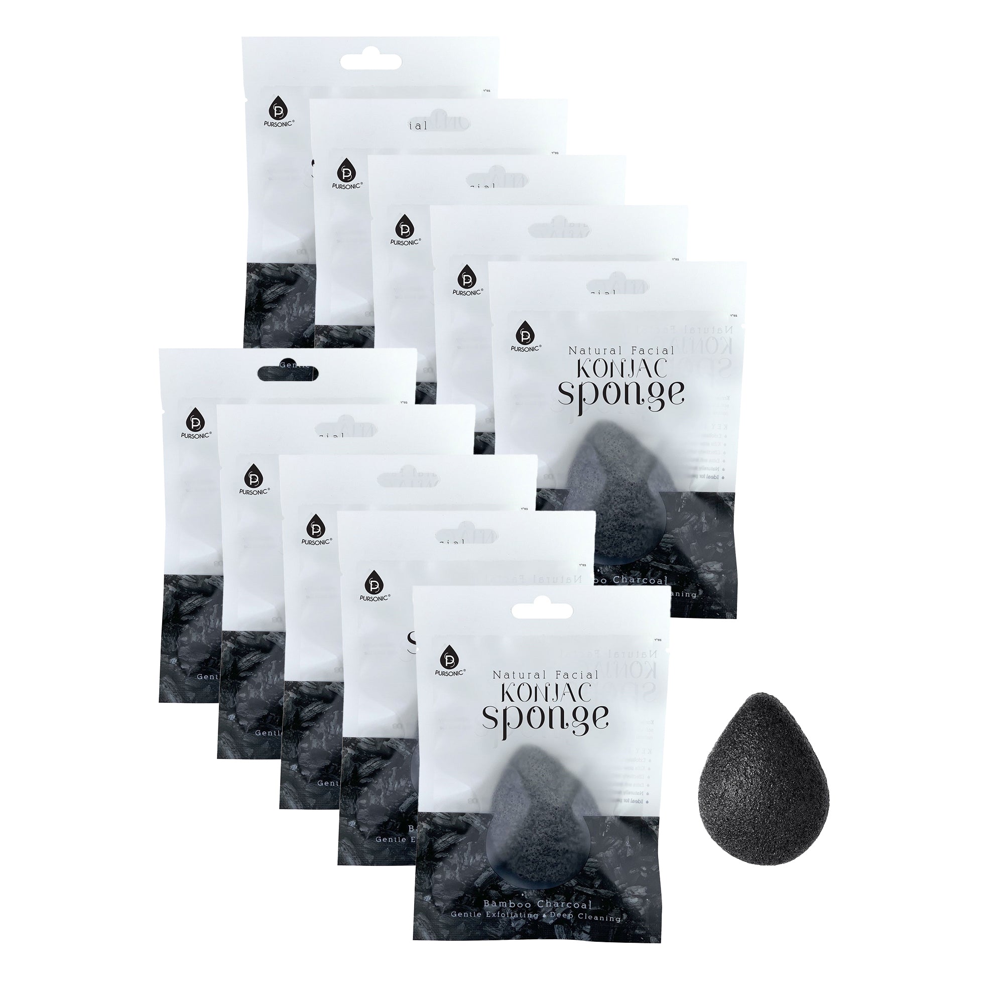 Pursonic Natural Bamboo Charcoal Konjac Sponge 10-Pack