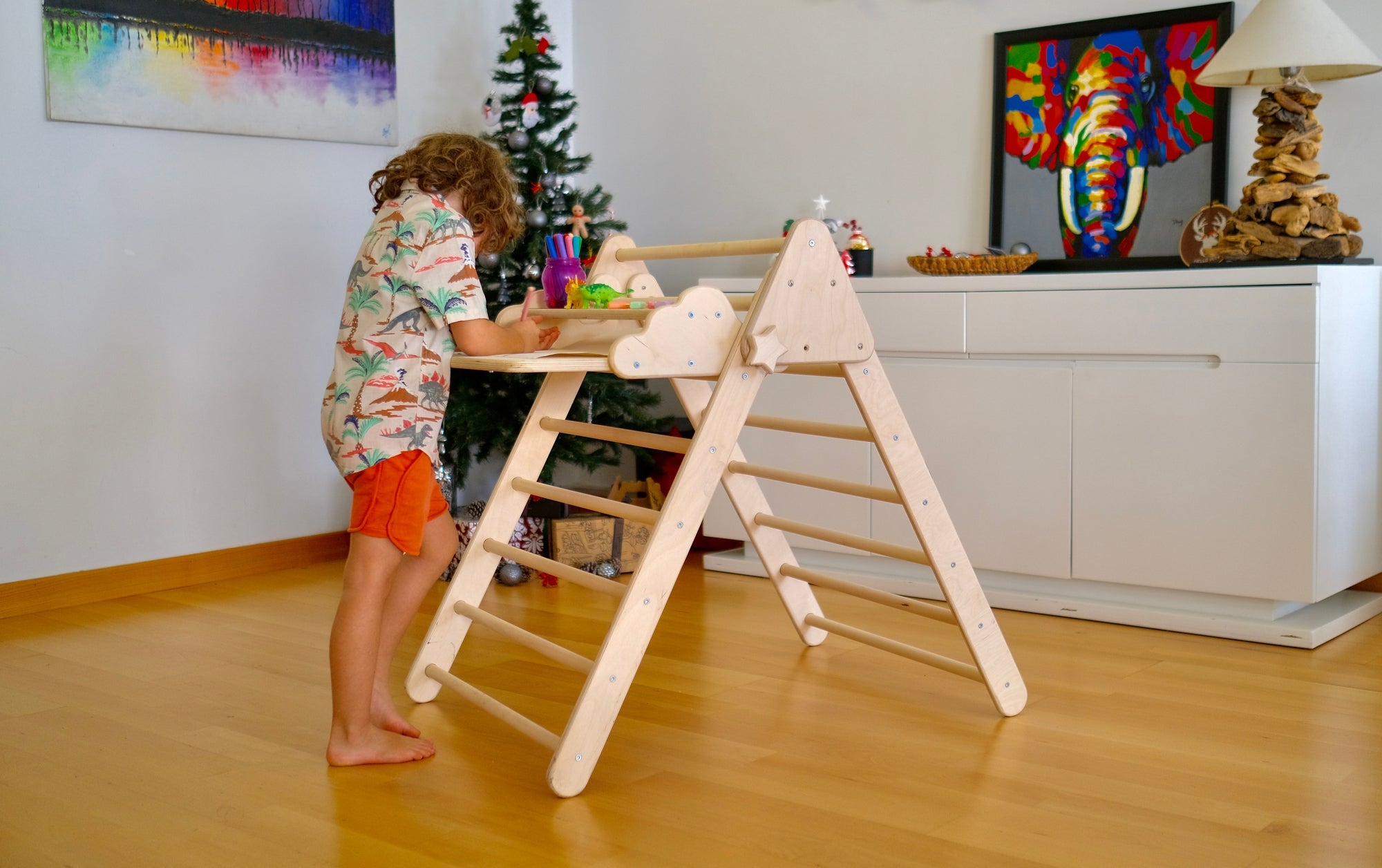 Foldable Montessori Climbing Triangle Set with Portable Table and