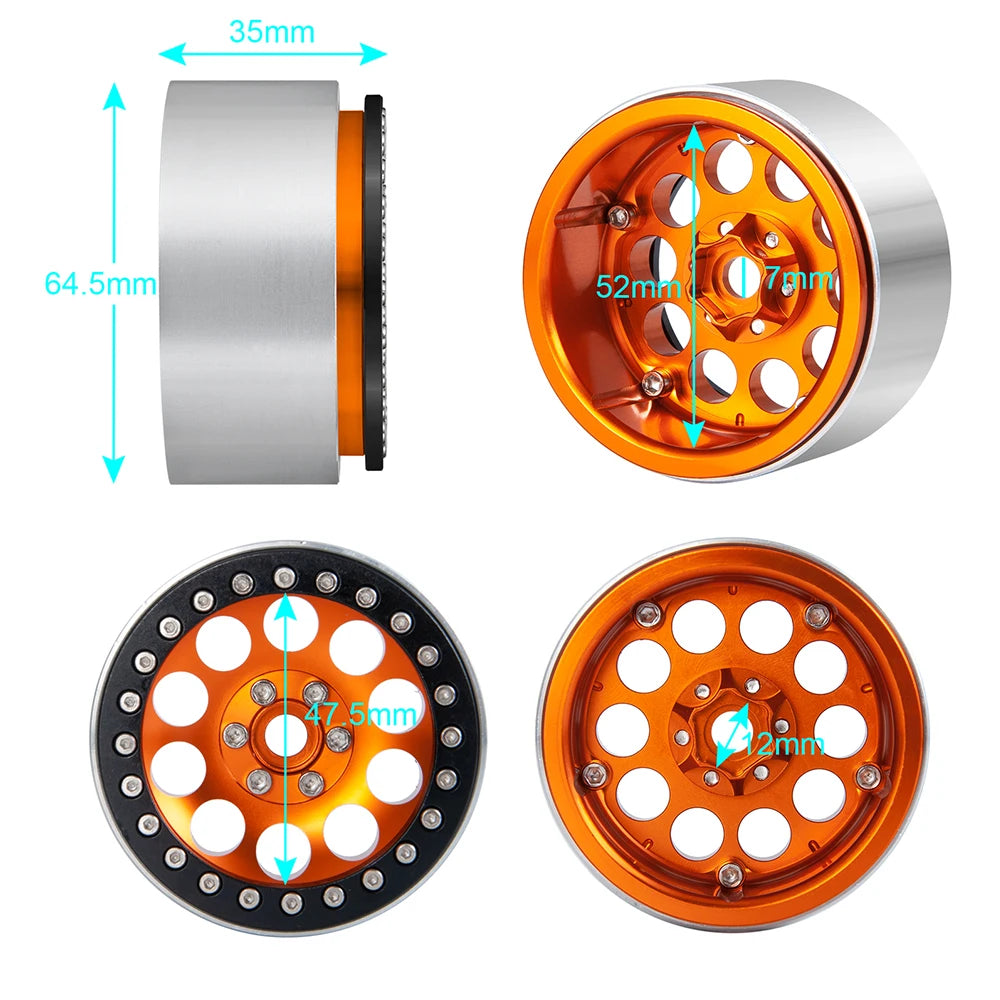 YEAHRUN 2/4pcs Metal Beadlock 2.2 inch Wheel Rims Hubs for Axial Wraith 90048 RR10 TRX-4 1/10 RC Crawler Car Upgrade Parts