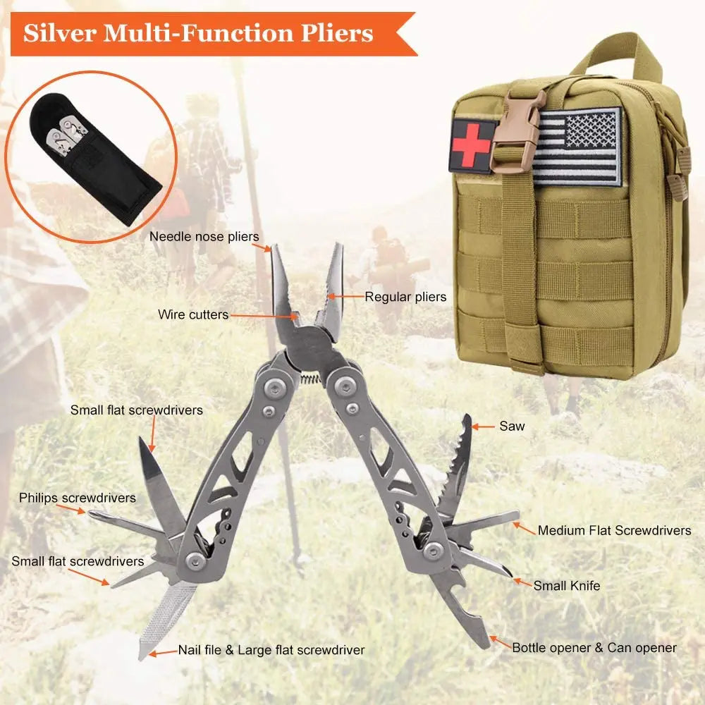 EDC Survival Kit Gear Tool Kit 47 IN 1 Emergency SOS Survival Tools Emergency Blanket Tactical Pen Flashlight Pliers Wire Saw