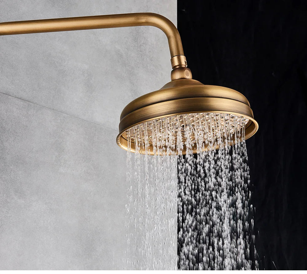 8 inch Round Shower Head Antique Brass Rainfall Shower Head Bathroom Shower Faucet Shower head Spray Shower Arm