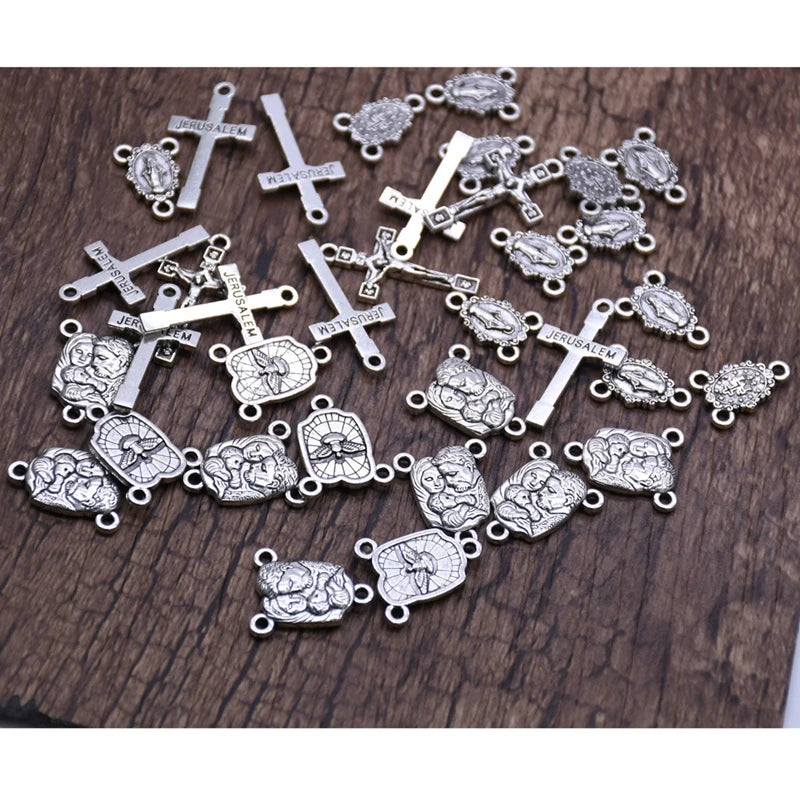 QIGO Religious Jewelry Accessories Metal Vintage Holy Father Holy Mother Holy Son Triangle Rosary Accessories