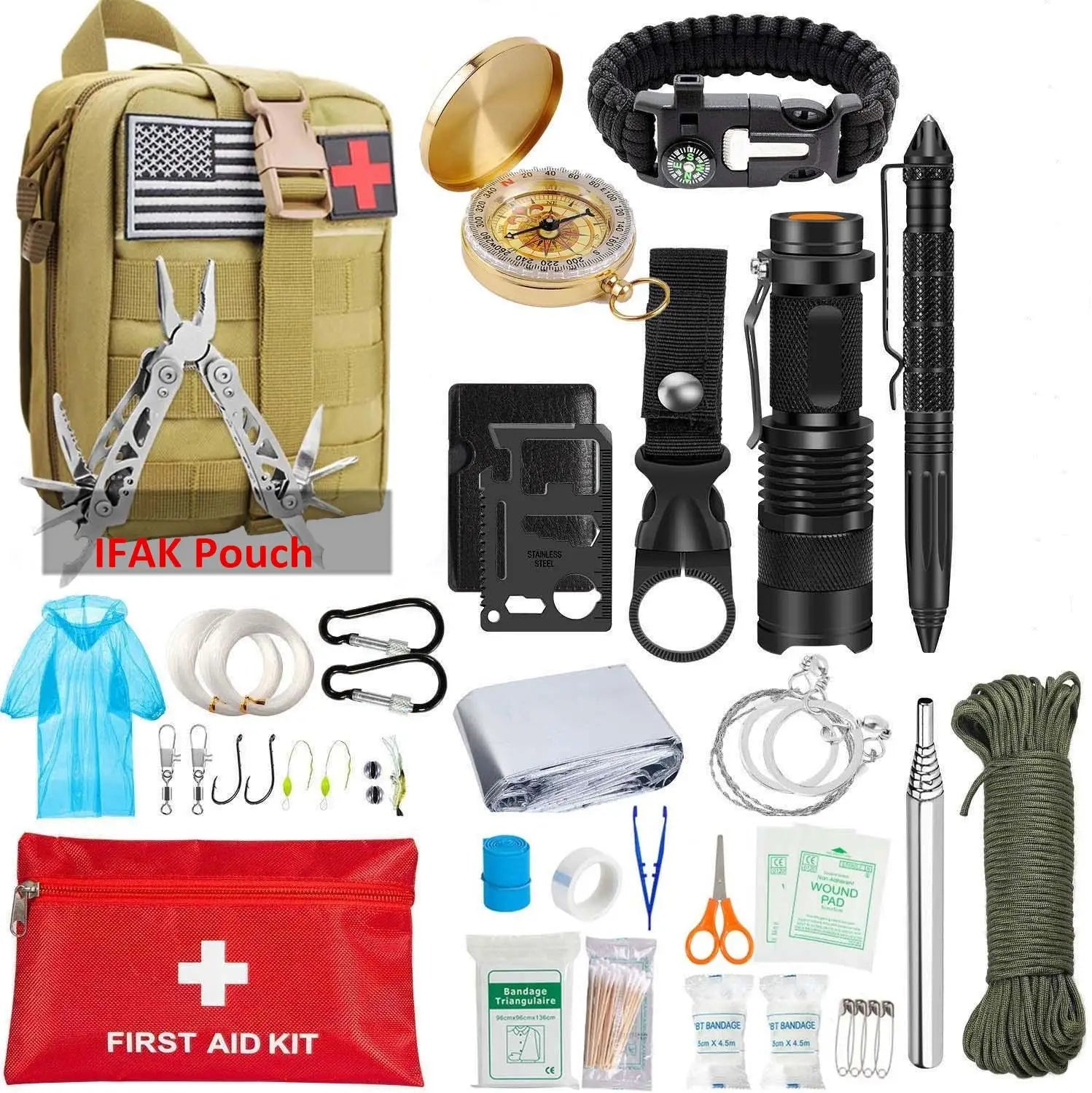 EDC Survival Kit Gear Tool Kit 47 IN 1 Emergency SOS Survival Tools Emergency Blanket Tactical Pen Flashlight Pliers Wire Saw