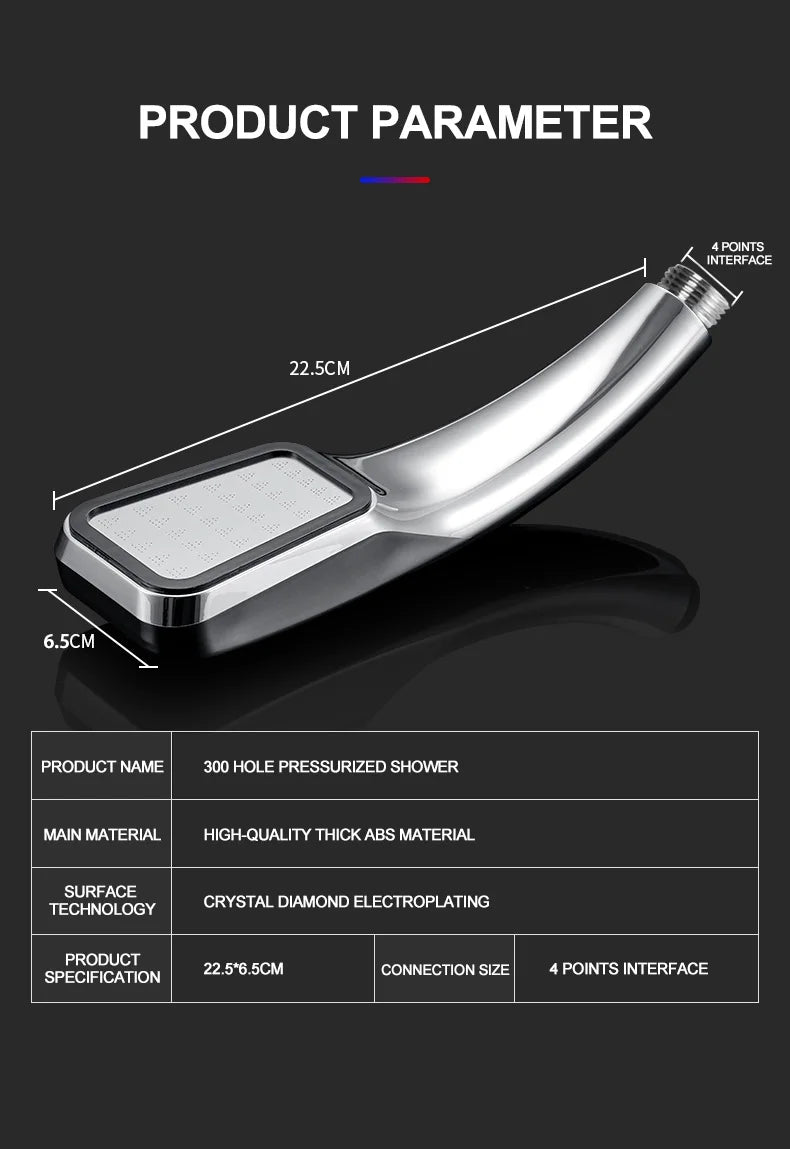 300 Holes Shower Head High Pressure Rainfall Water Saving Flow With Chrome ABS Sprayer Nozzle Square Shower Bathroom Accessories